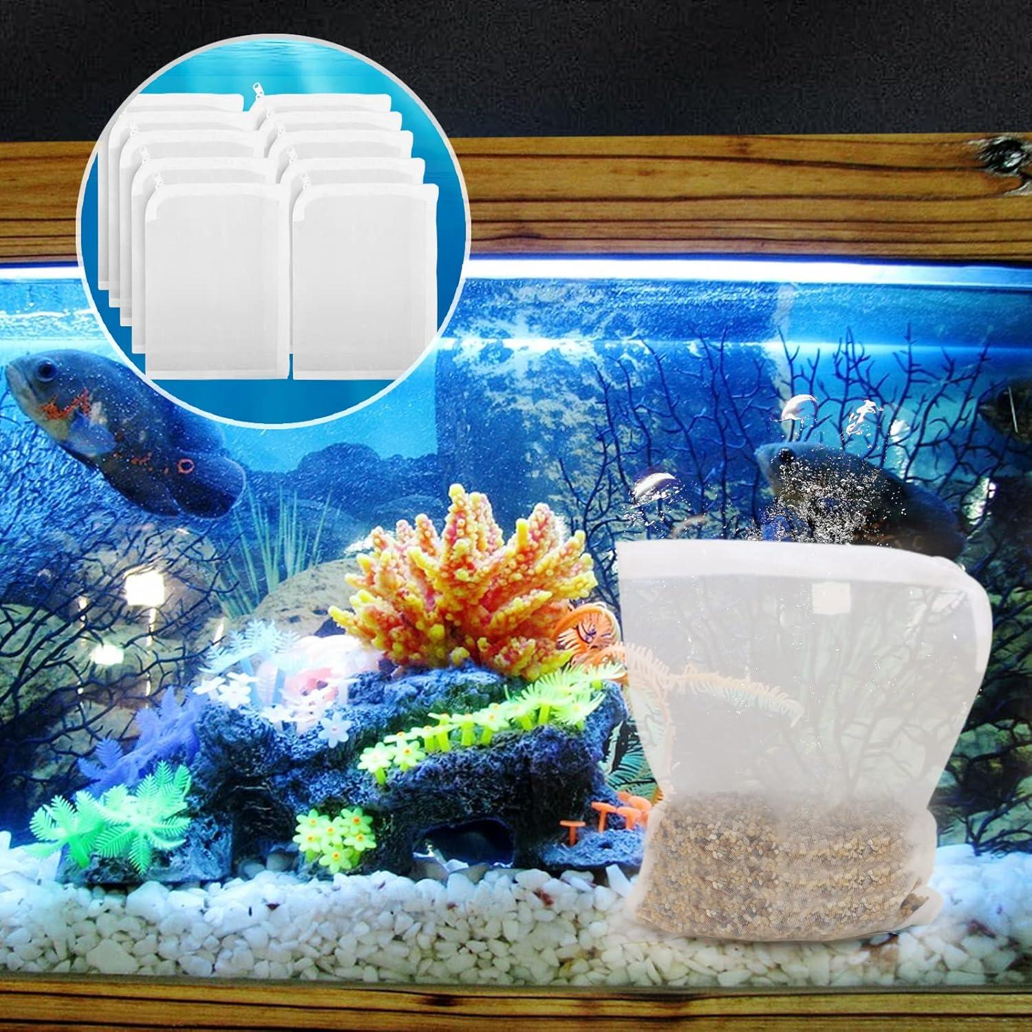 Segarty Aquarium Filter Bags High Flow, 10 Pack 0.15mm Mesh Bag 7.7 x 6 Inch Reusable White Nylon Media Net Bags with Plastic Zipper for Bio Balls, Ceramic Rings, Activated Carbon, Charcoal, Fish Tank