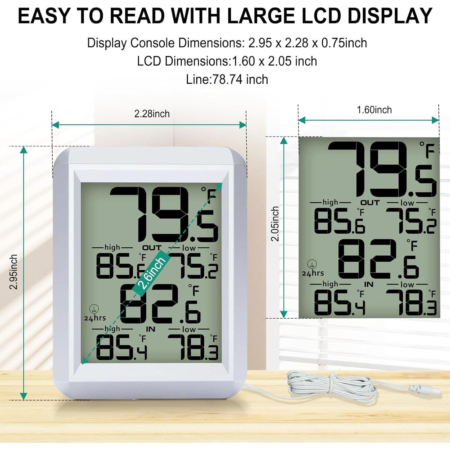 Termómetro Digital Urageuxy Interior y Exterior con Sonda 2m