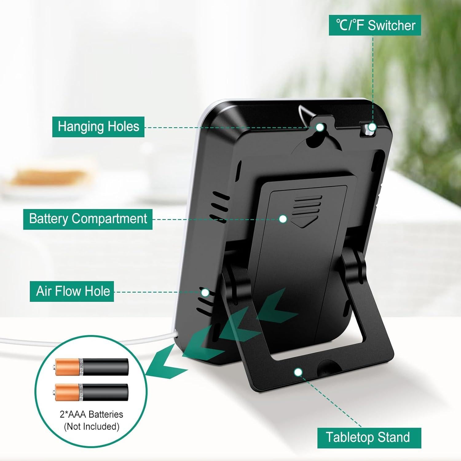 Termómetro Digital Urageuxy Interior y Exterior con Sonda 2m