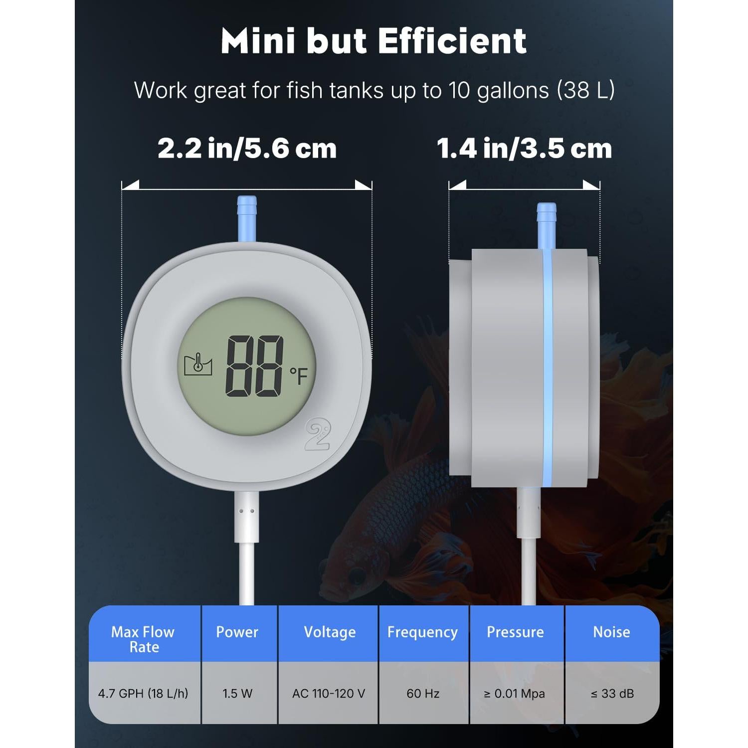 Bomba de Aire Mini Pawfly 1.5W Ultra Silenciosa para Acuario