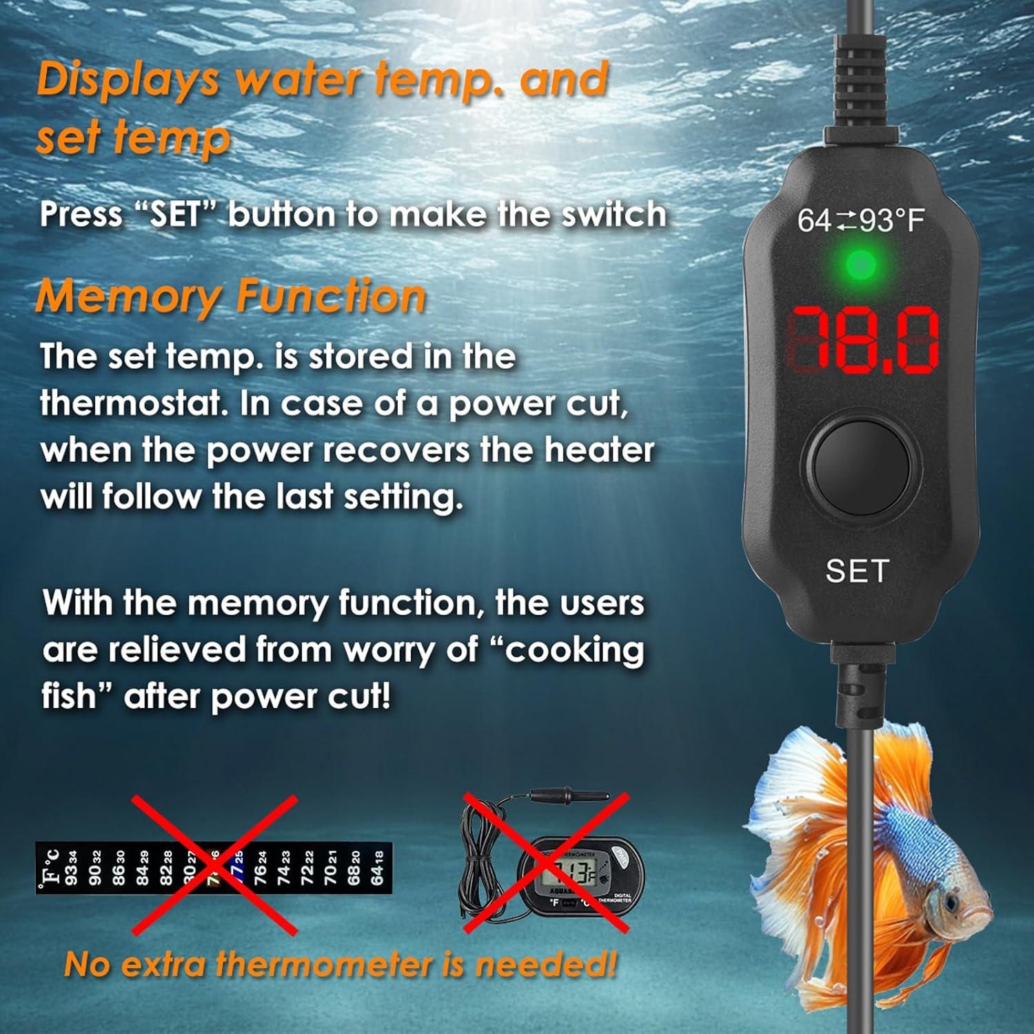 Calentador de Acuario Rexii 25W Compacto con Termostato LED