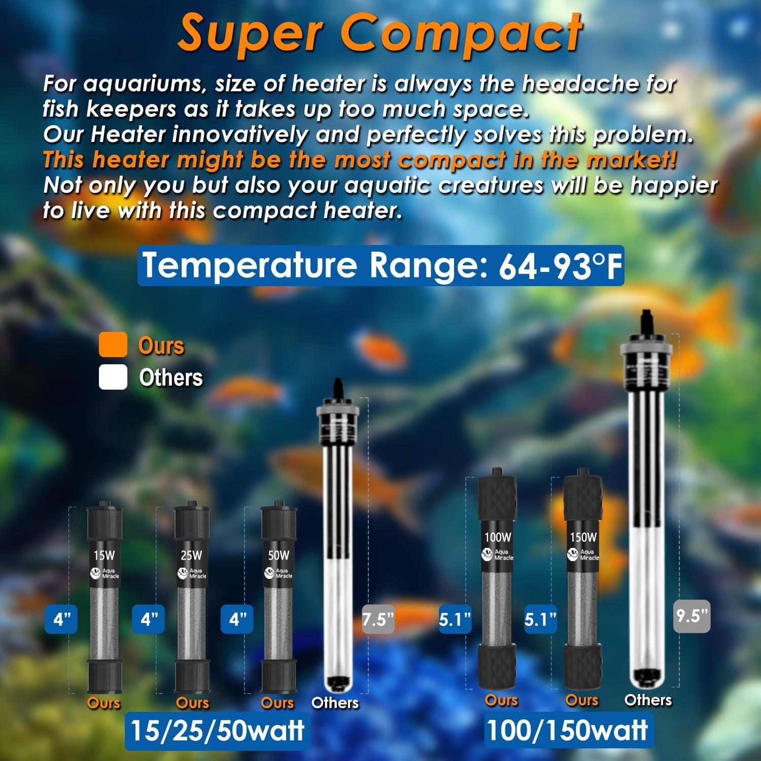 Calentador de Acuario Rexii 25W Compacto con Termostato LED