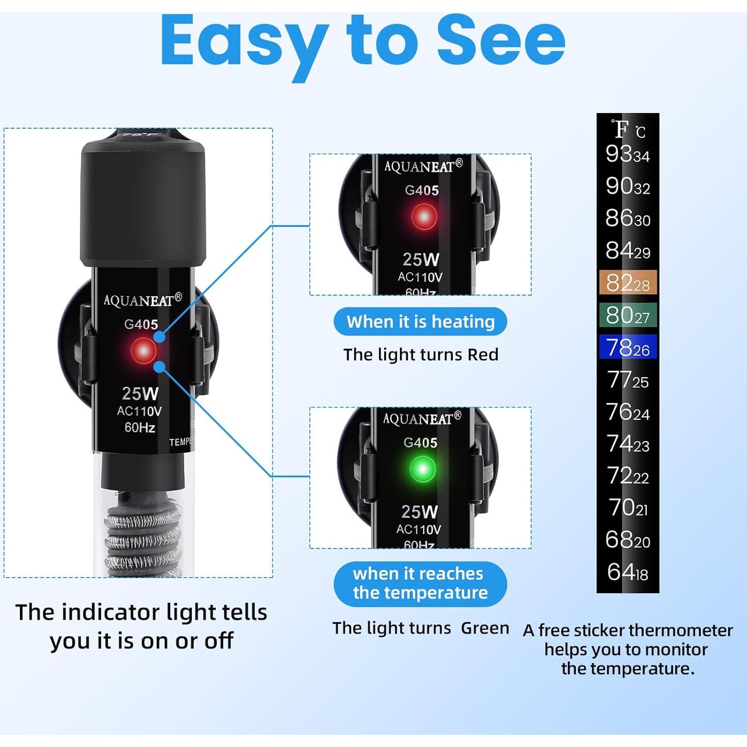 Calentador de Acuario AQUANEAT 25W Mini para Peces Betta