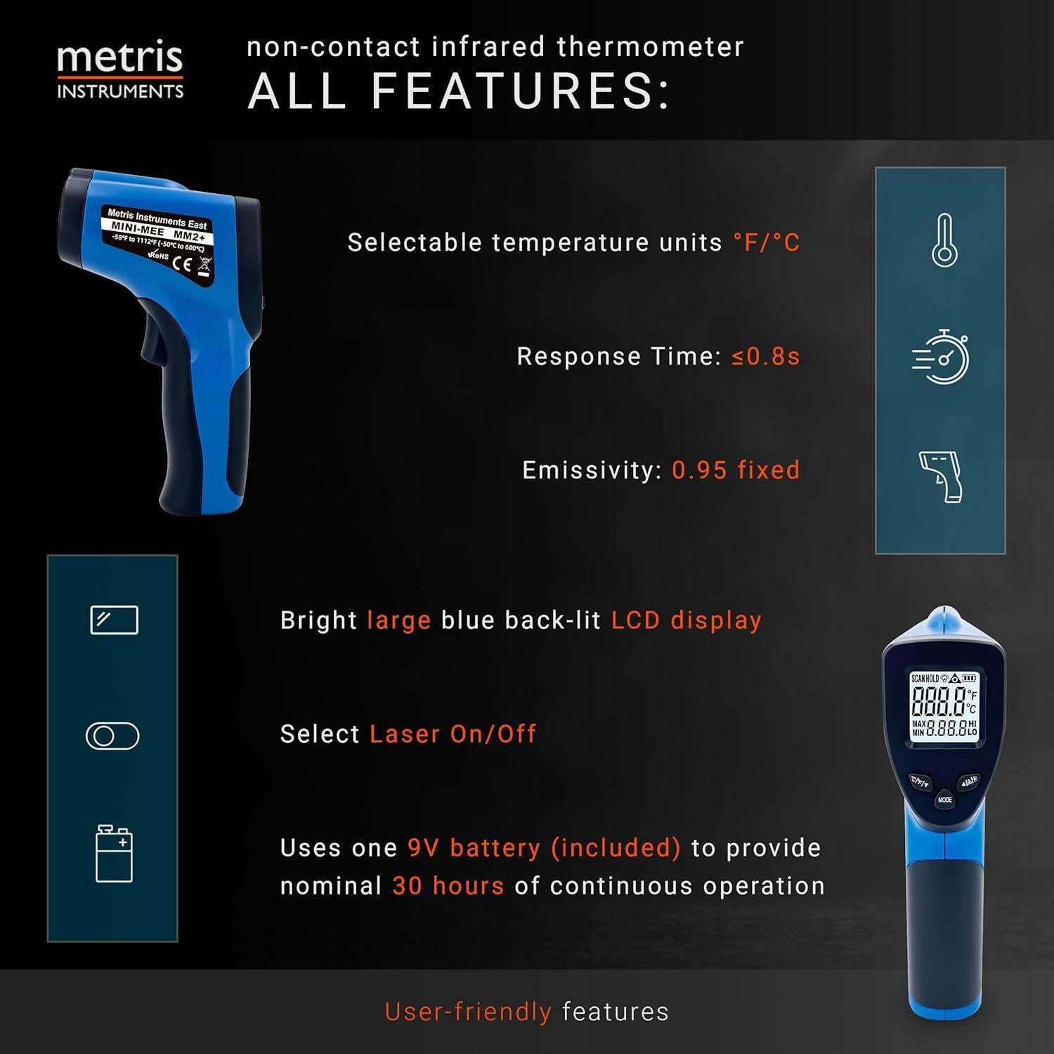 Termómetro Digital Infrarrojo Metris MMM-2 para Acuario y Terrario