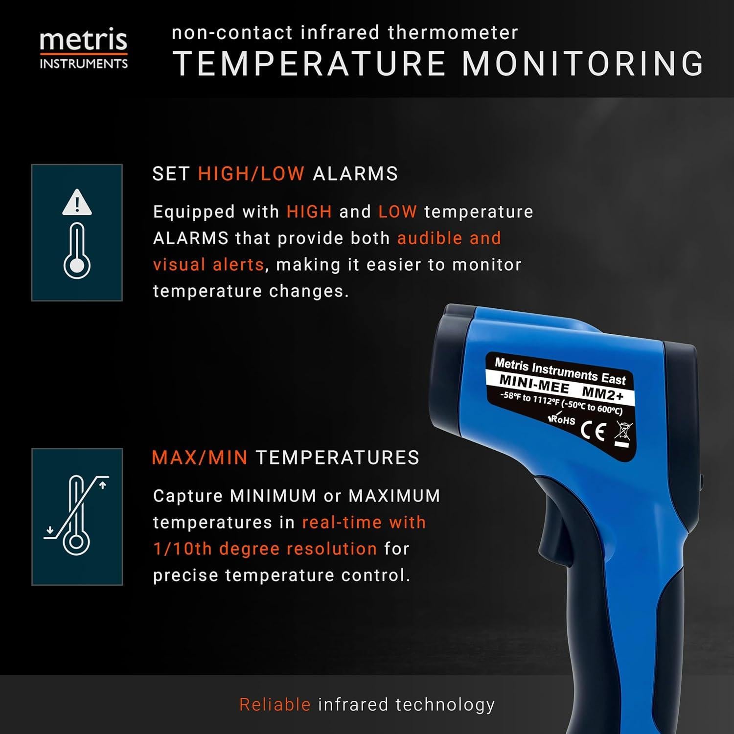 Termómetro Digital Infrarrojo Metris MMM-2 para Acuario y Terrario