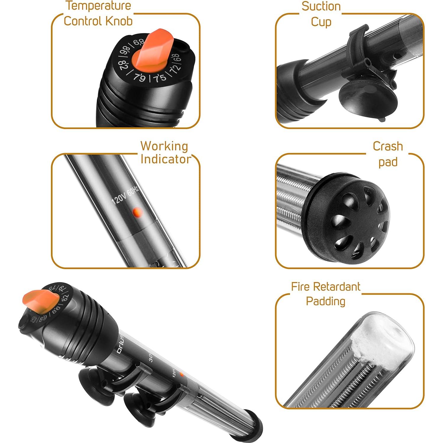 Calentador de Acuario Sumergible Orlushy 300W Ajustable con Termómetro