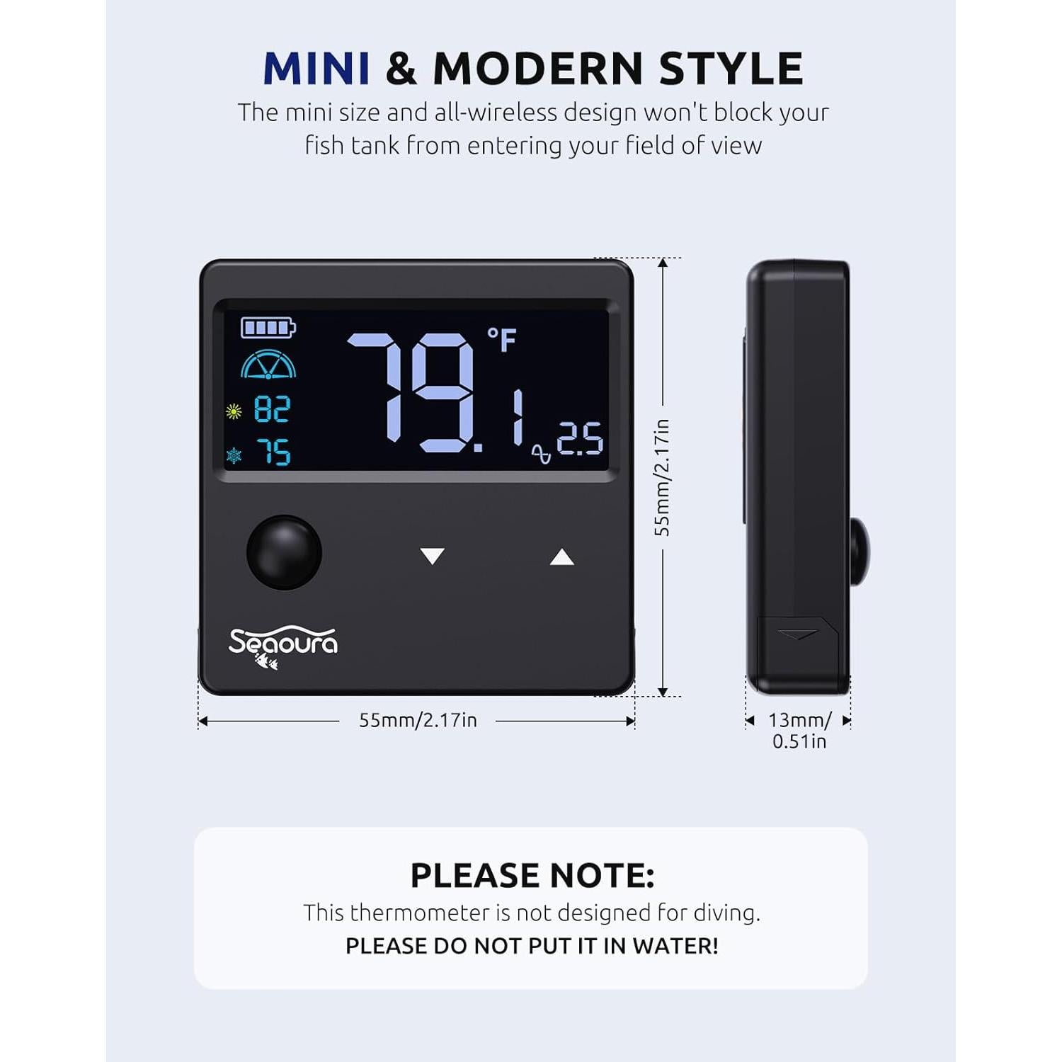 Termómetro Digital para Acuario SEAOURA SR-801 con Sensor de Movimiento