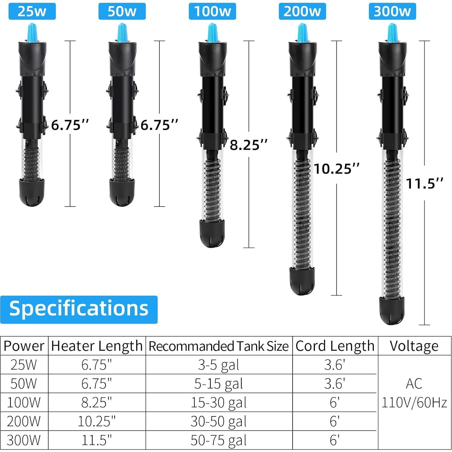 Calentador de Acuario AQUANEAT 50W Sumergible Ajustable