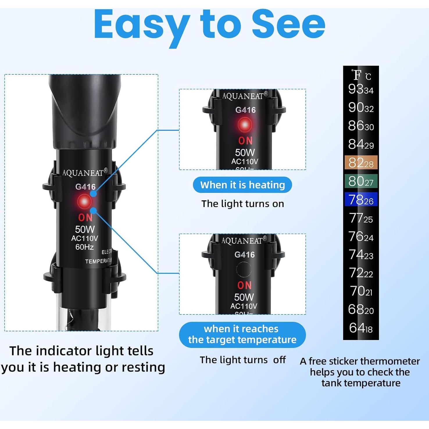 Calentador de Acuario AQUANEAT 50W Sumergible Ajustable
