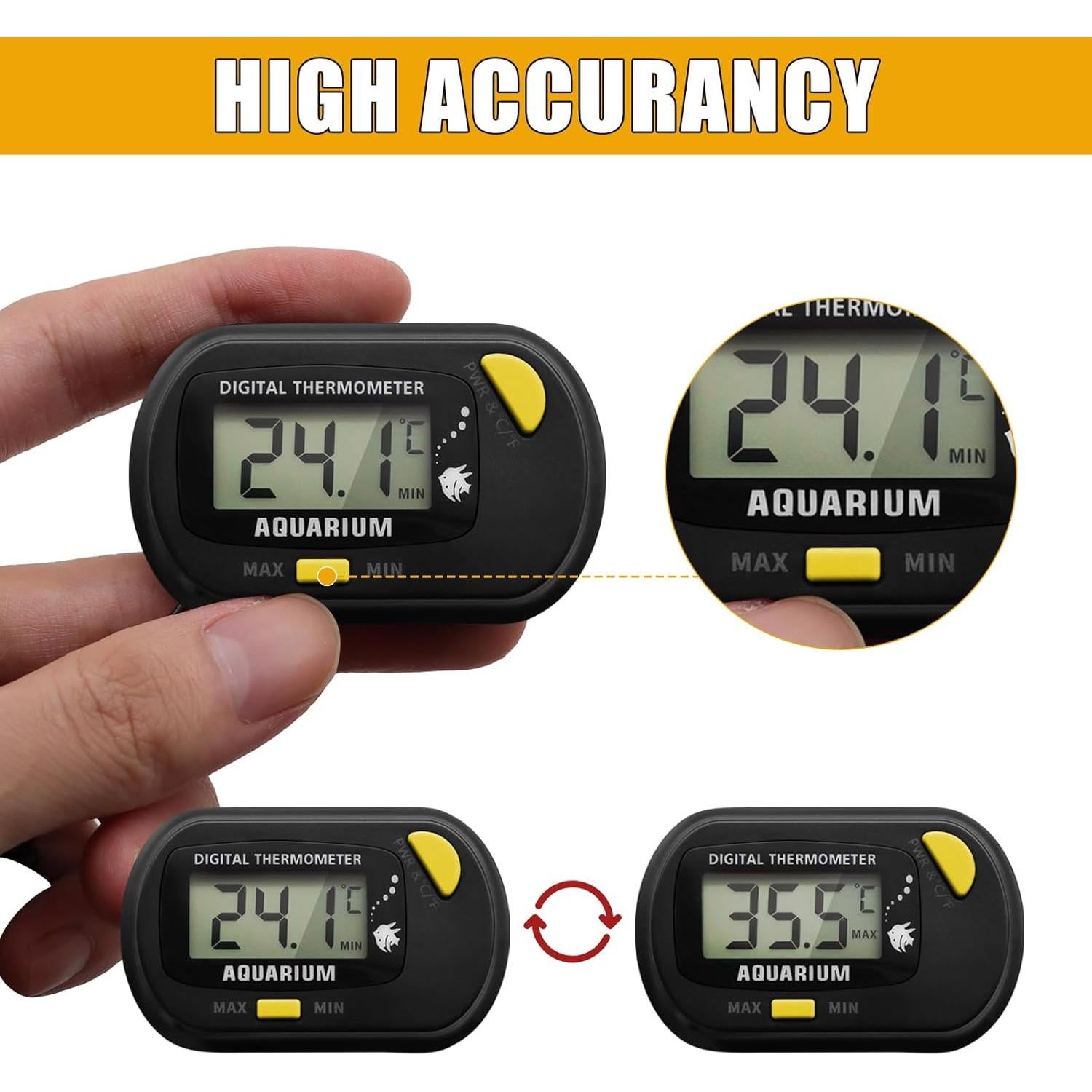 Termómetro Digital Acuario Poly JLENOVEG Naranja LCD Sumergible