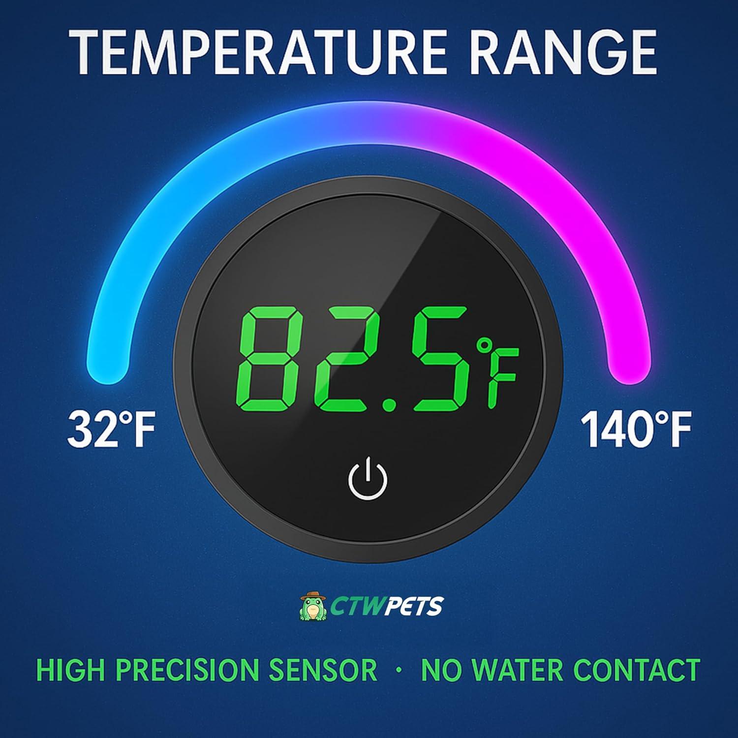 Termómetro Digital para Acuarios CTWPets, Pantalla LED, Precisión ±0.5°C