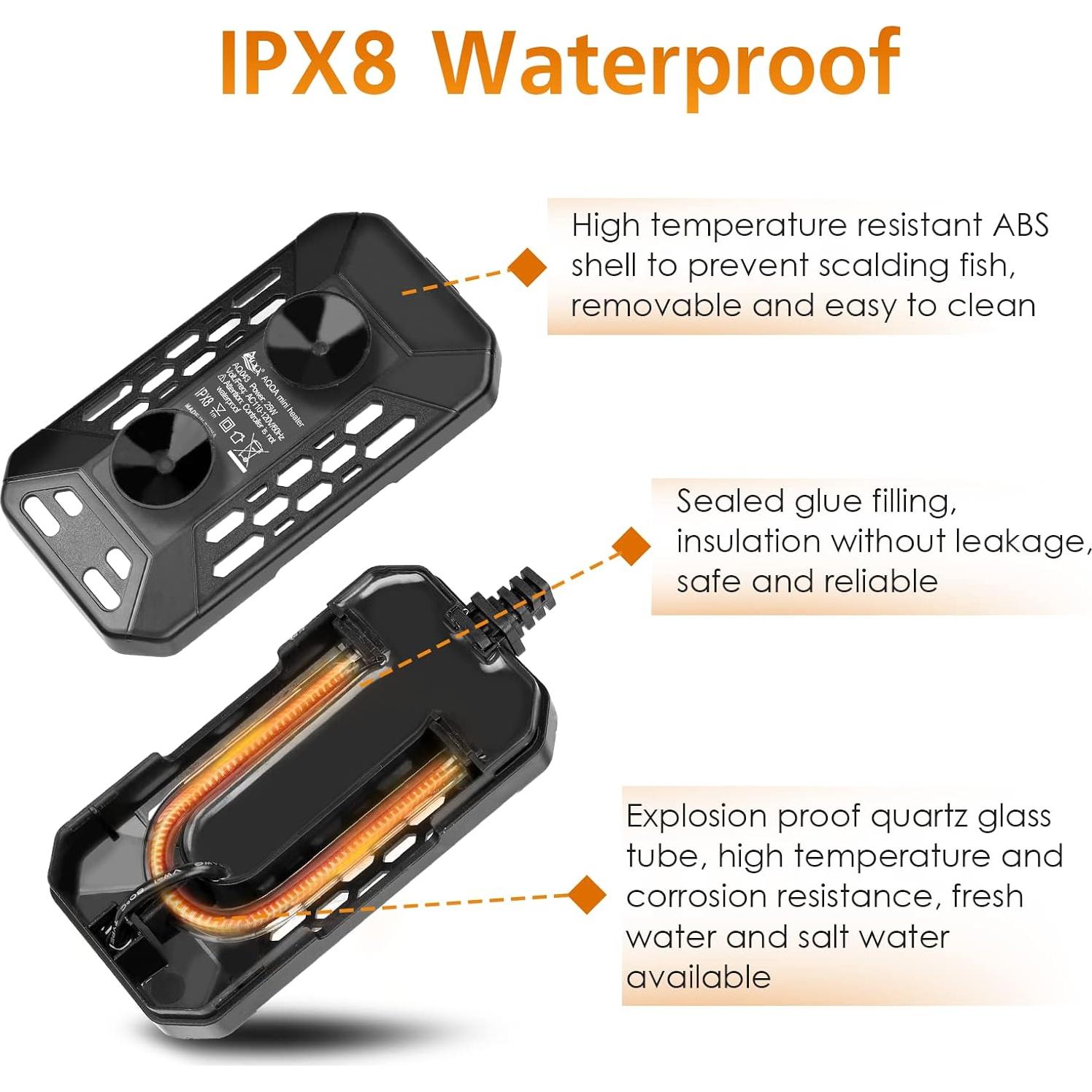 Calentador Submersible AQQA 25W para Acuario 3.8-19L