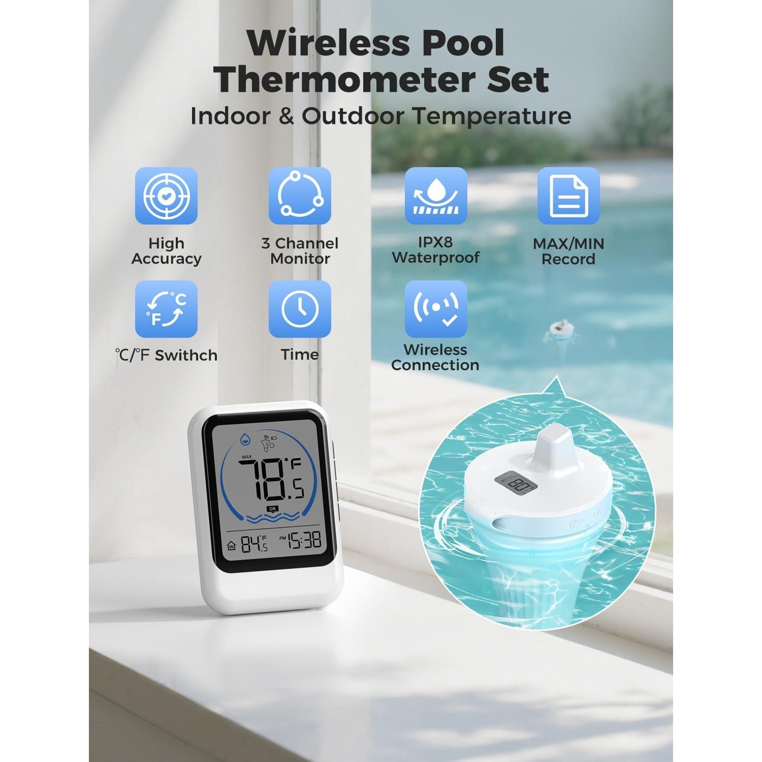 Termómetro Digital de Piscina LIORQUE Flotante IPX8 Preciso