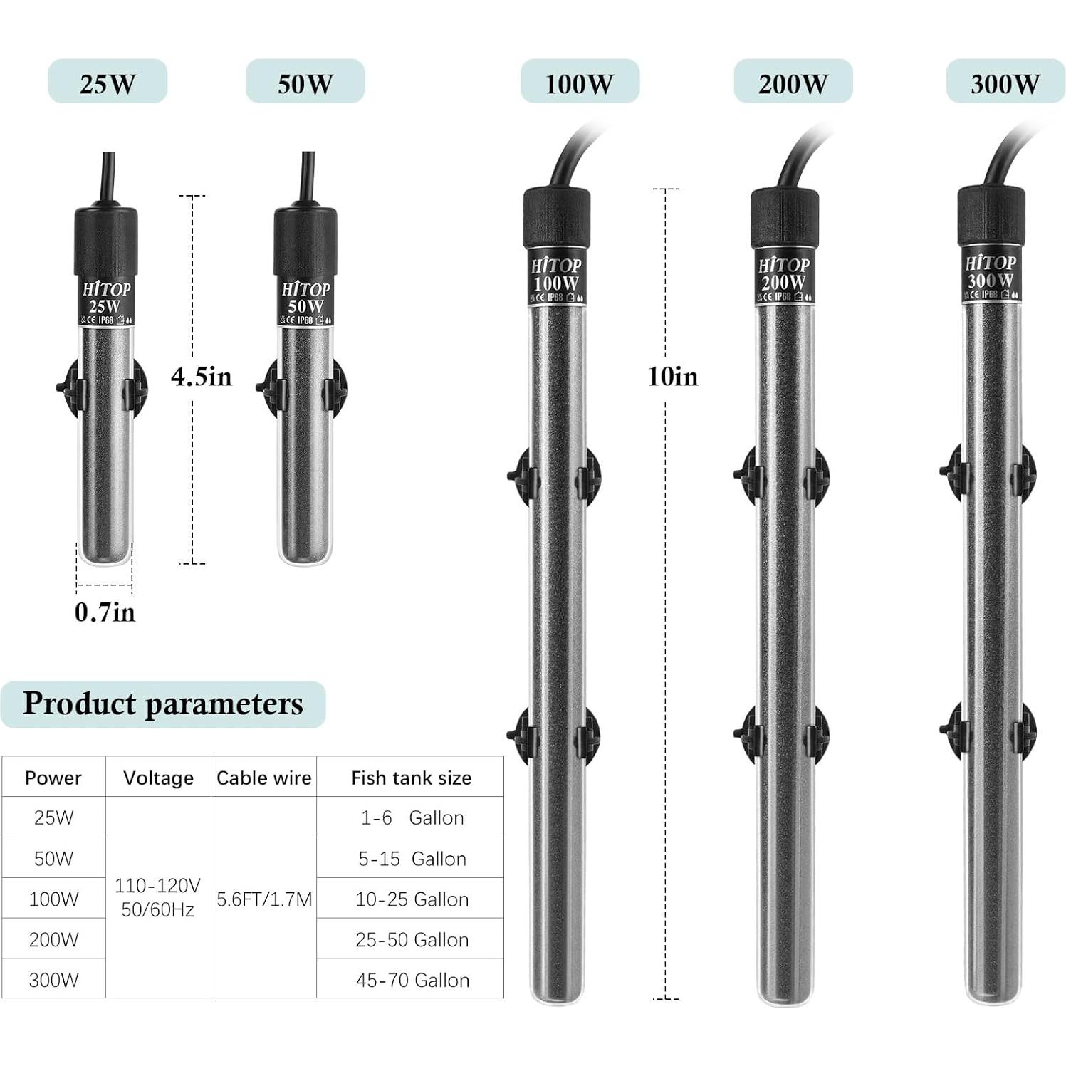 Calentador de Acuario HITOP 100W Digital Compacto 10-25 Gal