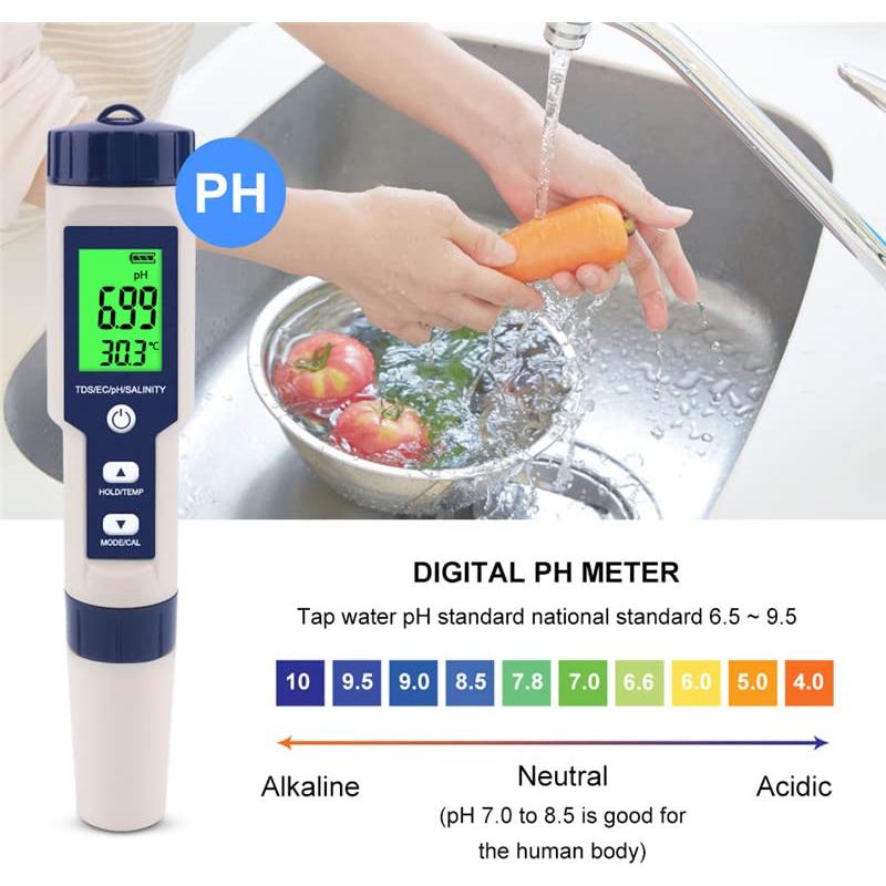 Medidor de Salinidad y pH Digital Hofun 5 en 1 para Agua