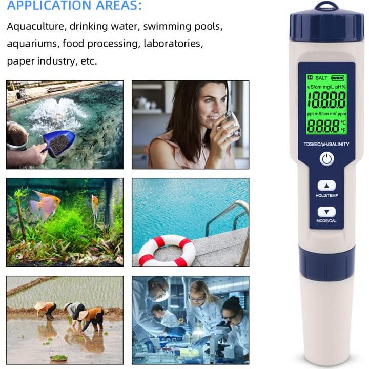 Medidor de Salinidad y pH Digital Hofun 5 en 1 para Agua