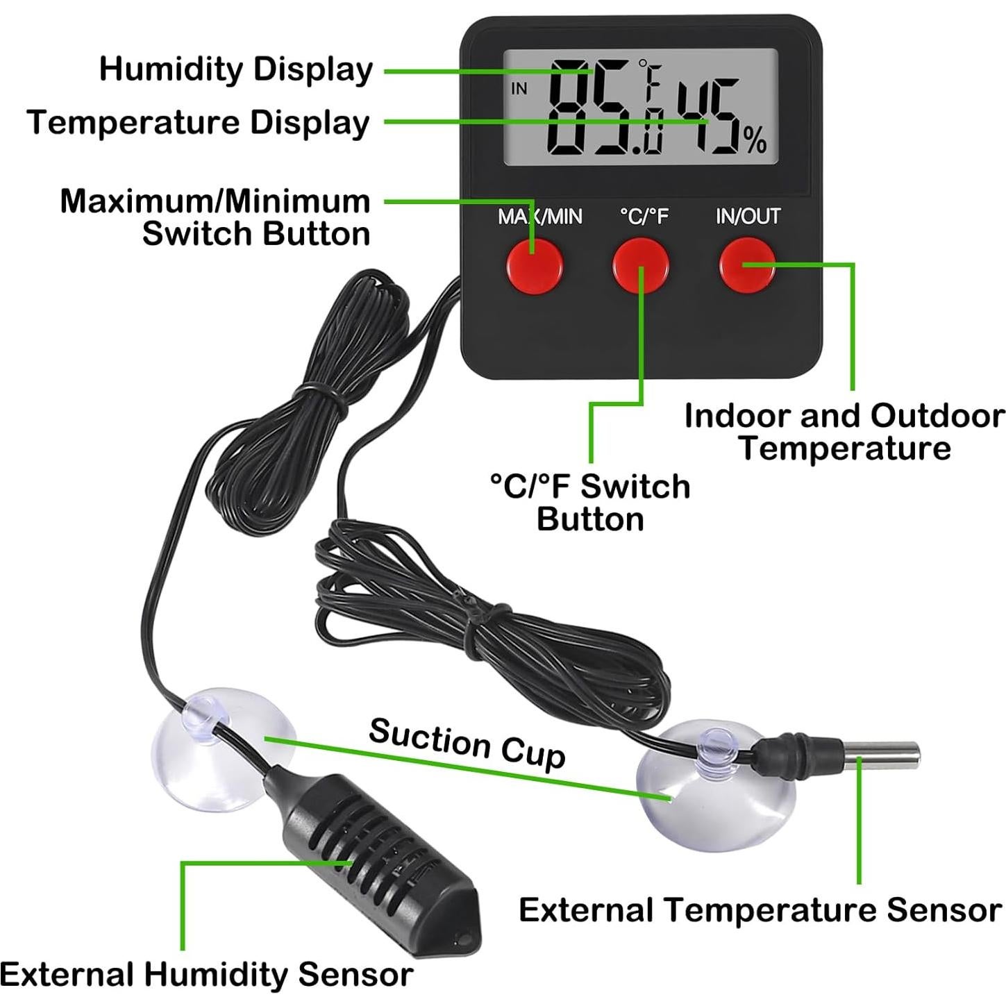 Termómetro Digital AITIAO para Reptiles y Acuarios con Higrómetro
