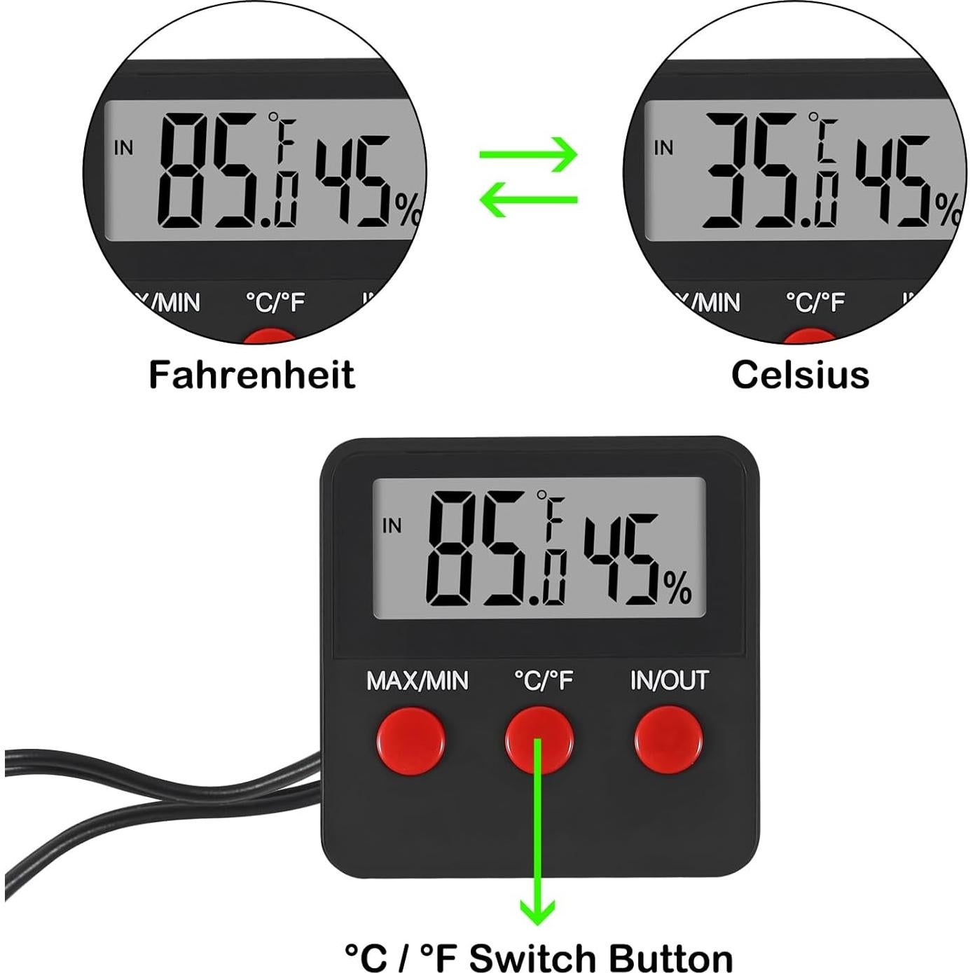 Termómetro Digital AITIAO para Reptiles y Acuarios con Higrómetro