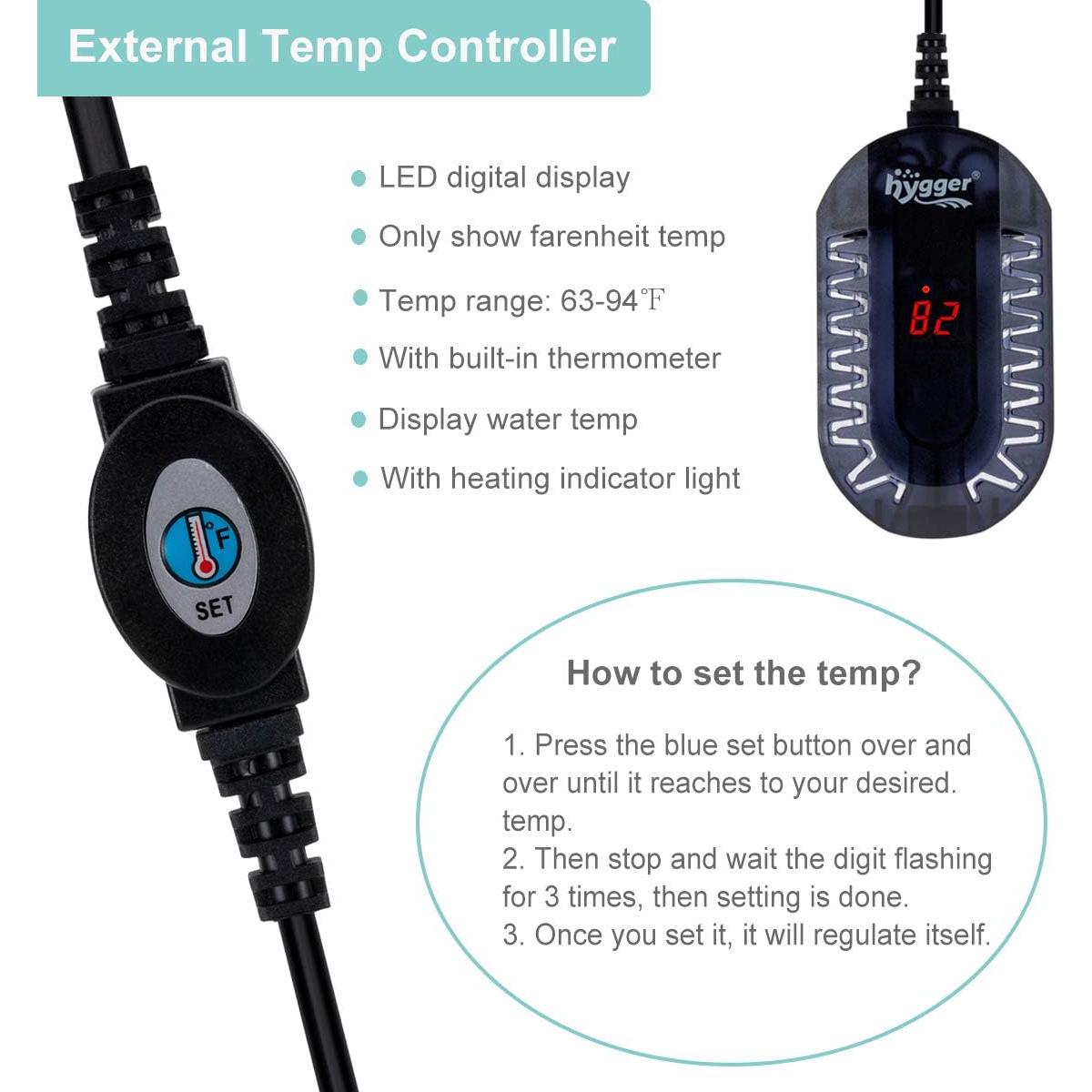 Calentador de Acuario Hygger 100W Sumergible con Termostato