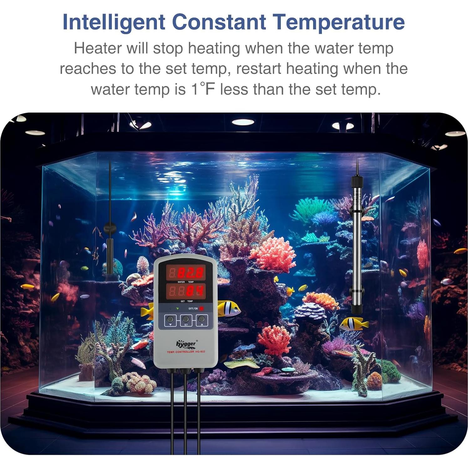 Calentador de Acuario Hygger 500W Titanio Digital 60-120 Gal