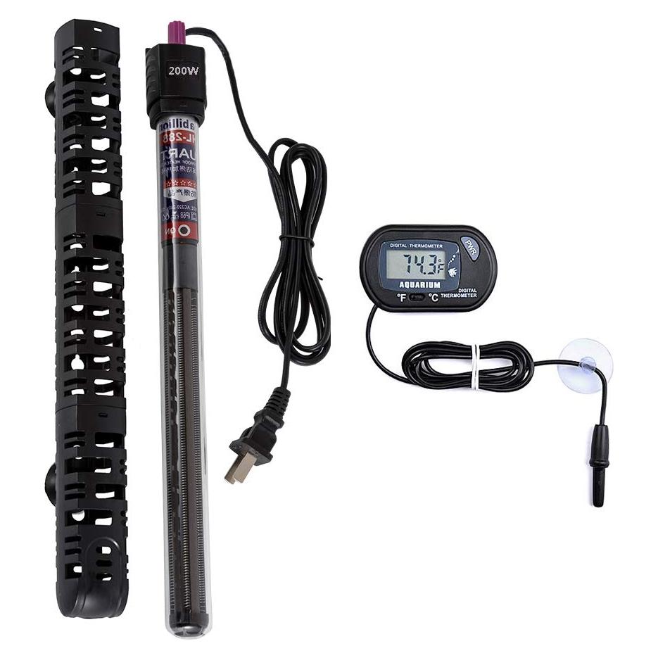 Calentador de Acuario Sumergible MQ 200W con Termostato y Termómetro