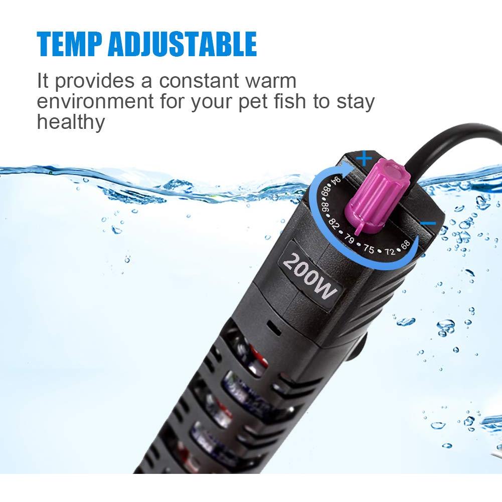 Calentador de Acuario Sumergible MQ 200W con Termostato y Termómetro