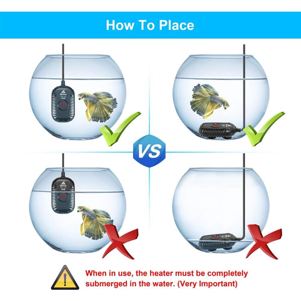 Calentador de Acuario Pequeño DaToo 50W Sumergible LED