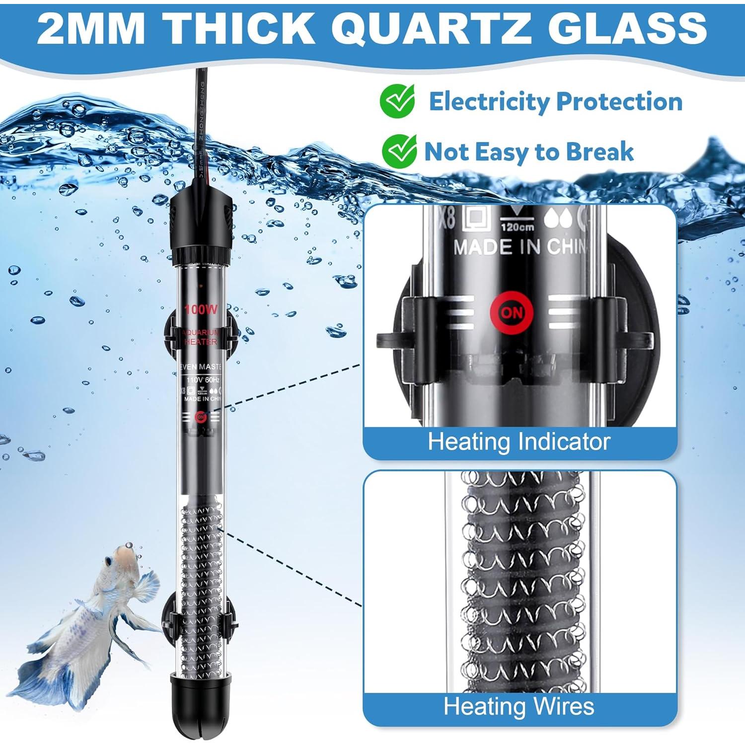 Calentador de Acuario Dreyoo 100W Ajustable para Peceras