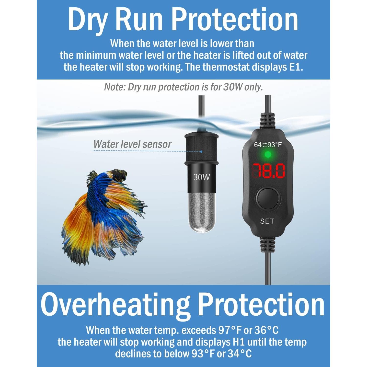 Calentador de Acuario Submersible AquaMiracle 20W Mini 2-4 Galones