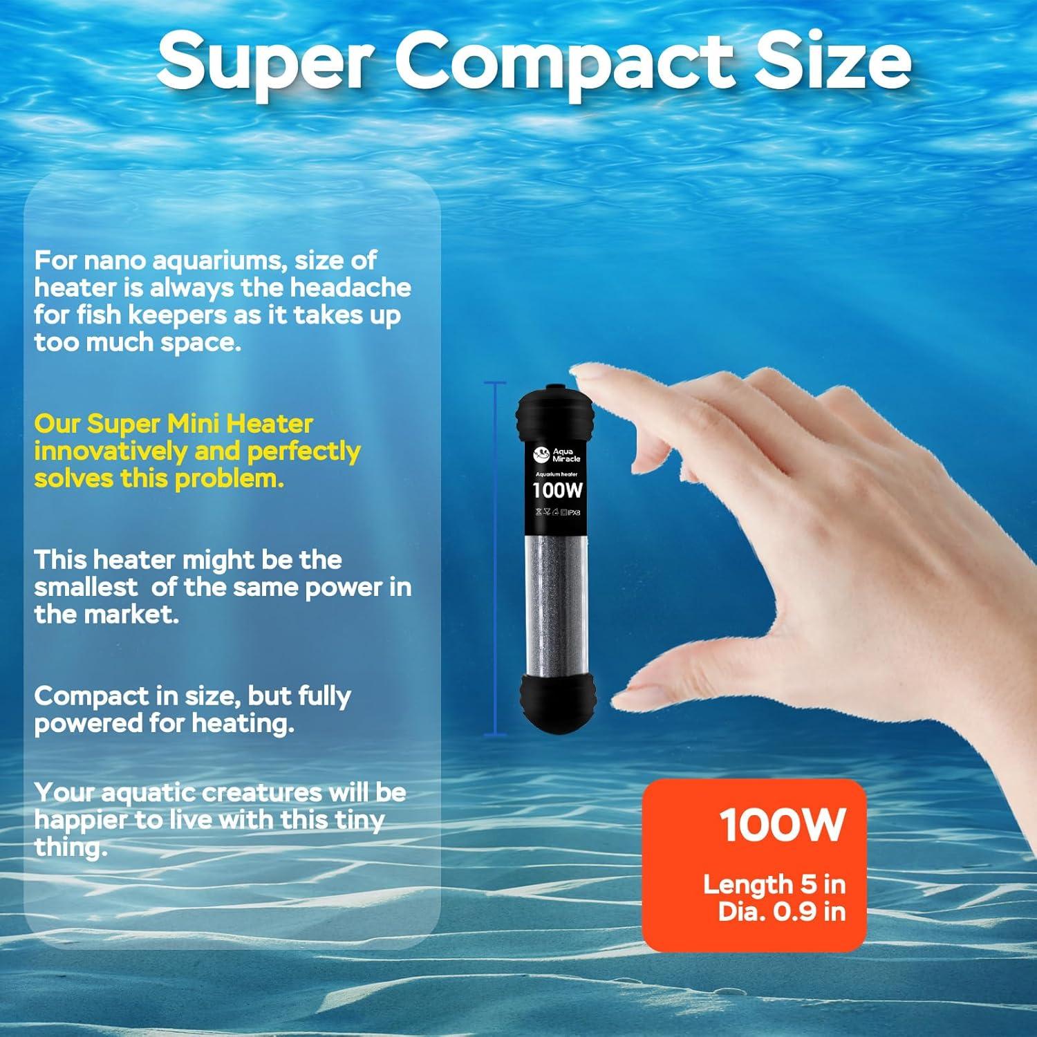 Calentador de Acuario AquaMiracle 100W Compacto para 10-20 Gal