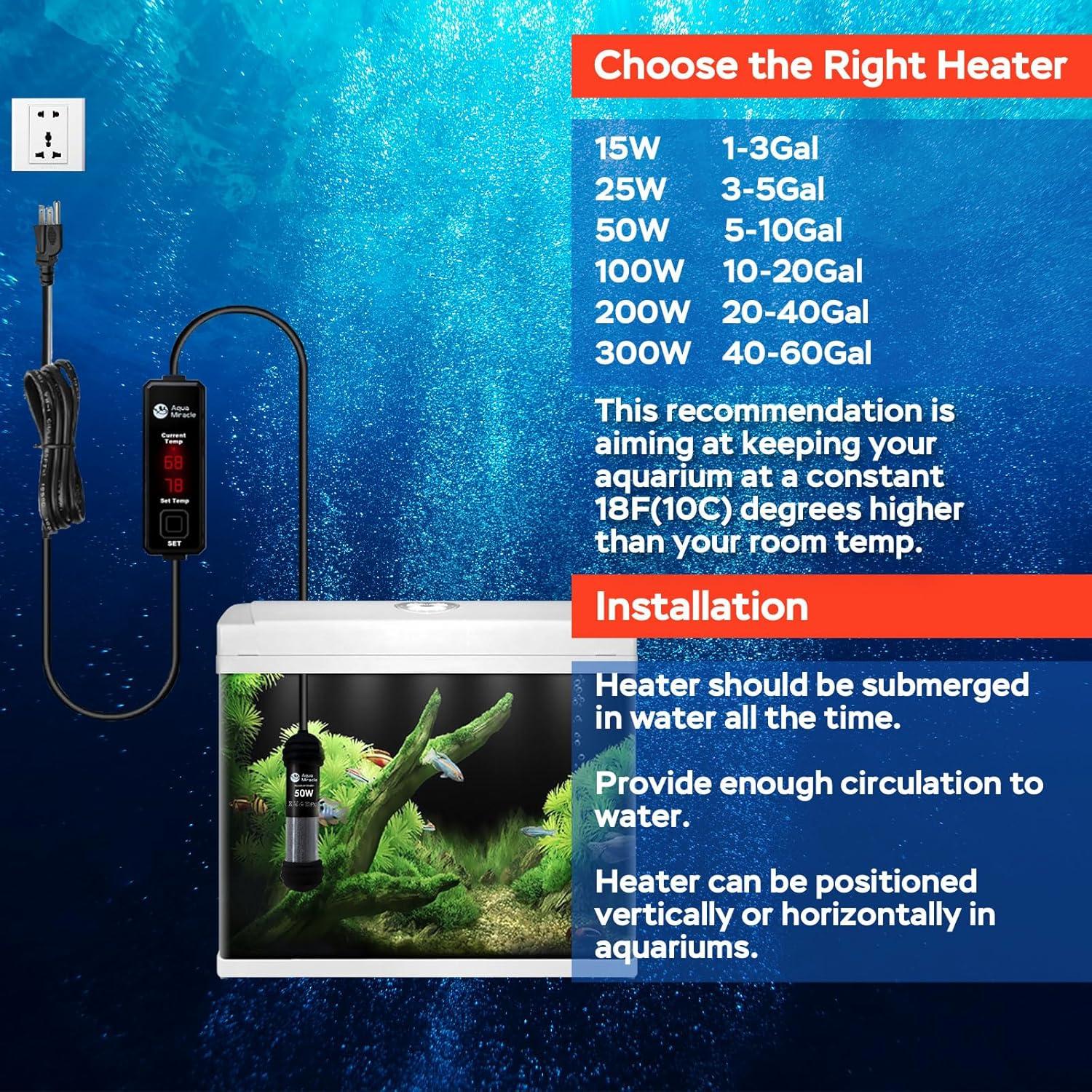 Calentador de Acuario AquaMiracle 100W Compacto para 10-20 Gal