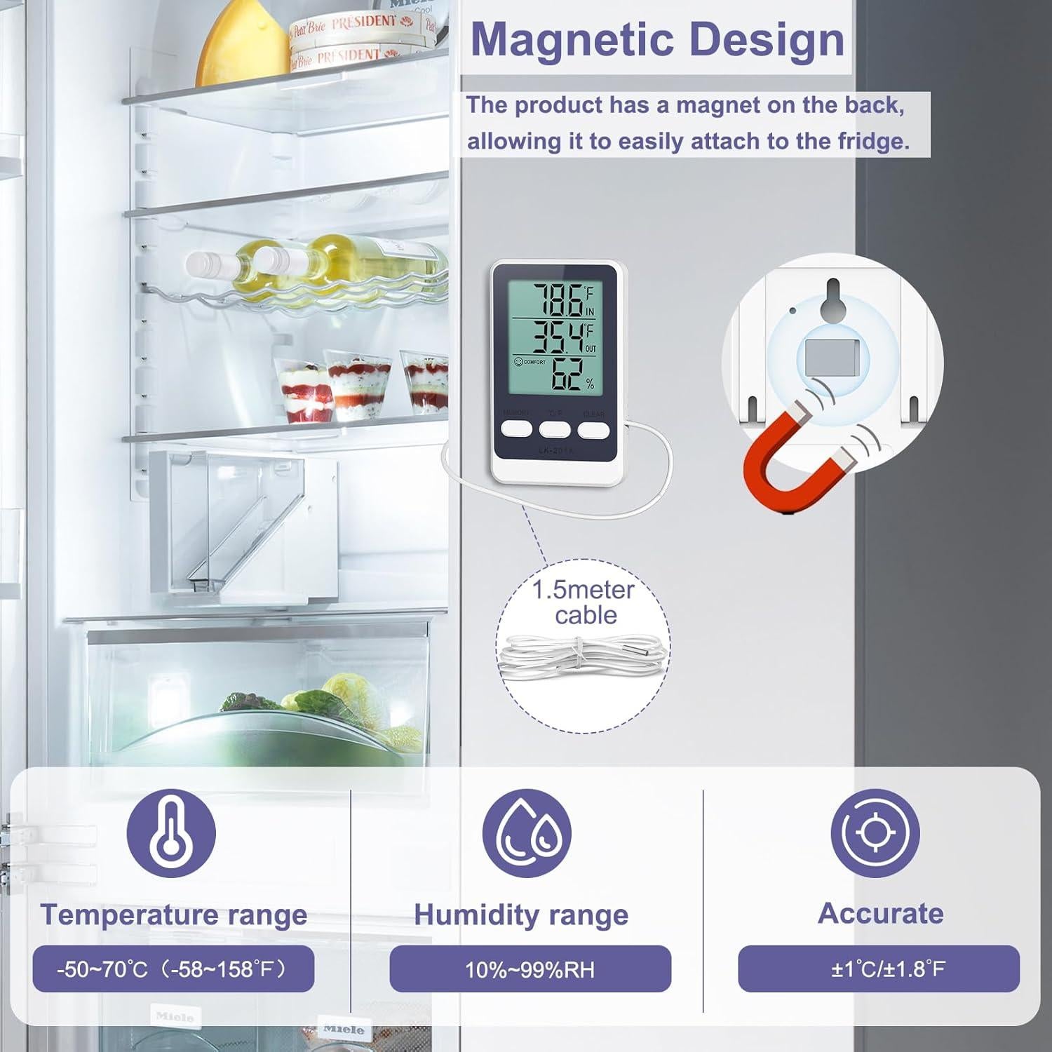 Termómetro Digital JXTZ para Refrigerador y Congelador