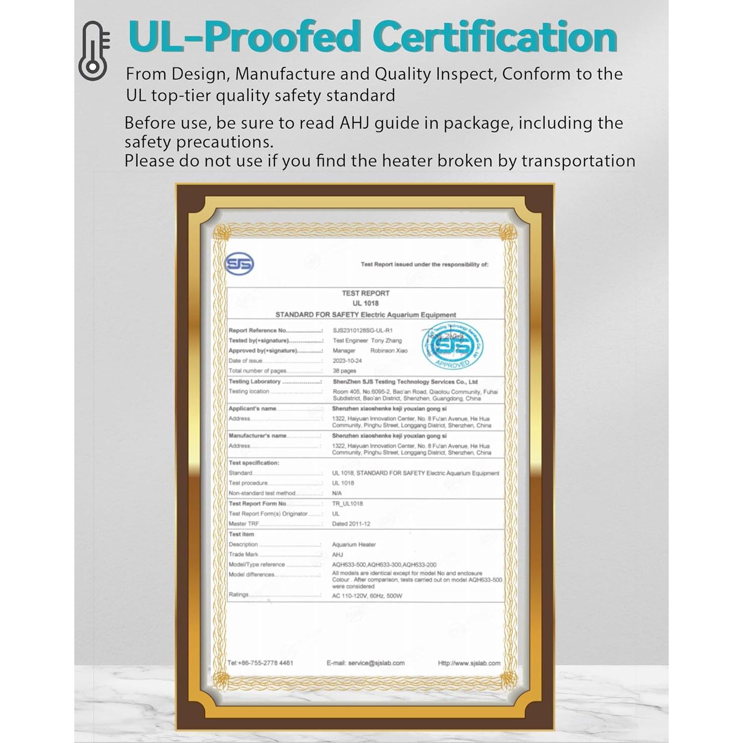 Calentador de Acuario AHJ 500W para 284-454 Litros con Control Preciso