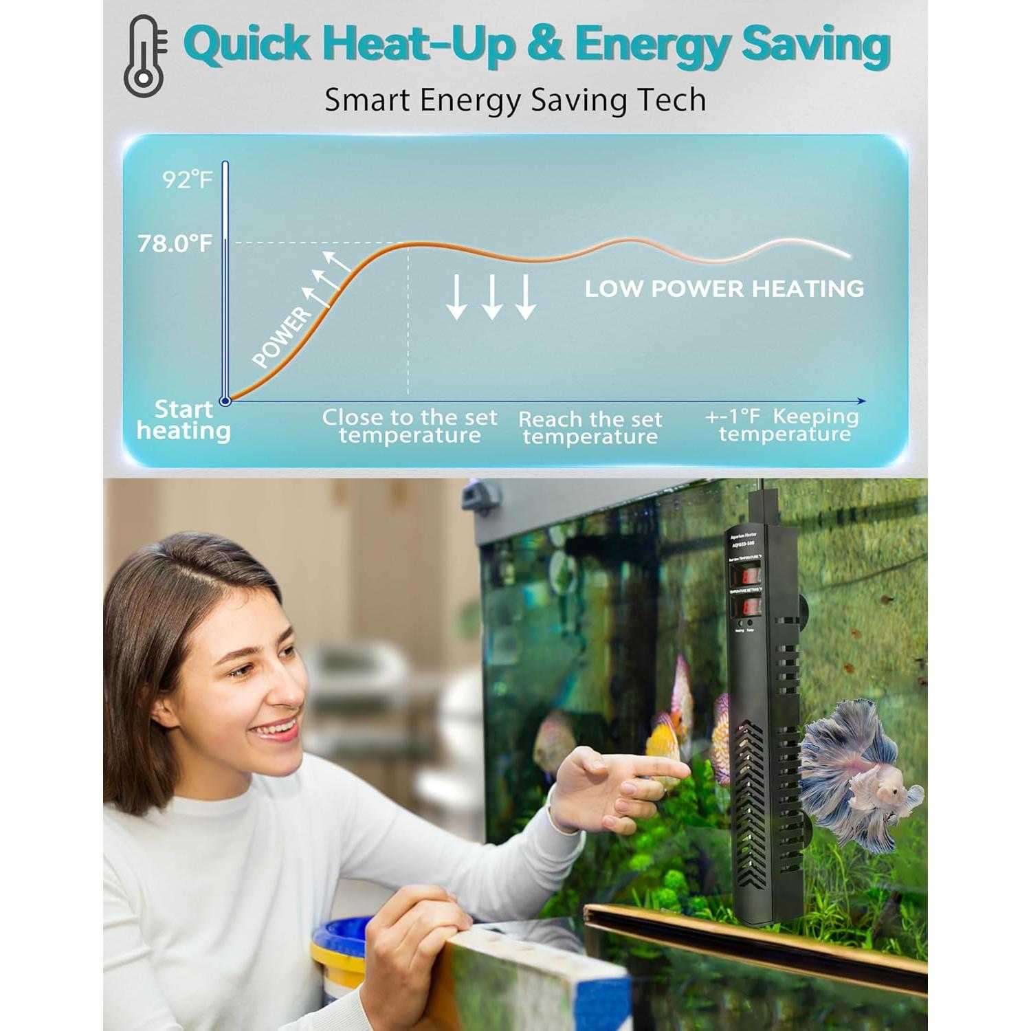 Calentador de Acuario AHJ 500W para 284-454 Litros con Control Preciso