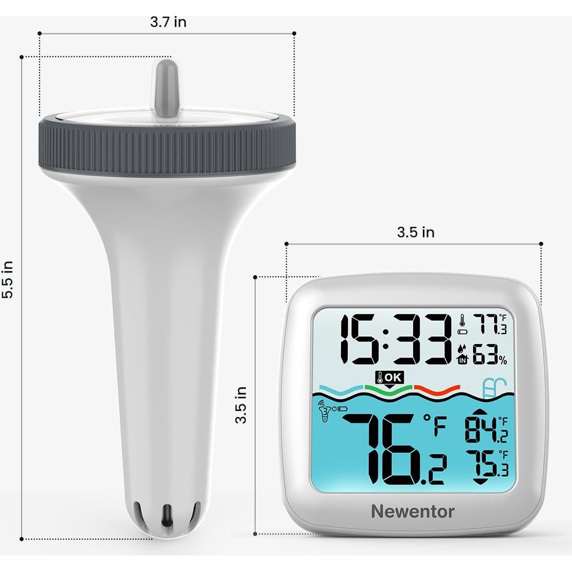 Termómetro Flotante de Piscina Newentor IPX8 Blanco 348g