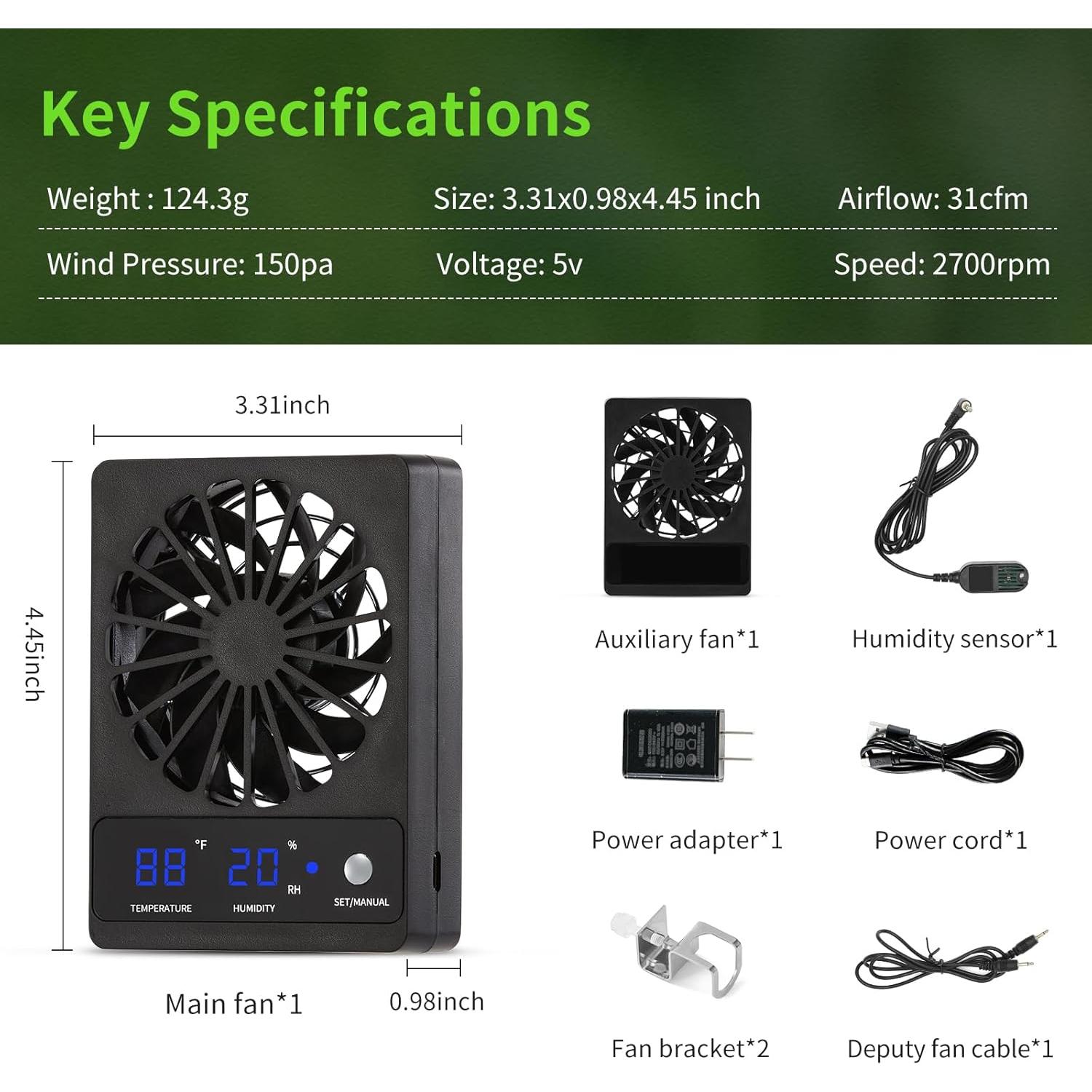 Ventiladores de Reptiles DAOTAILI con Termo-higrómetro 2 PCS