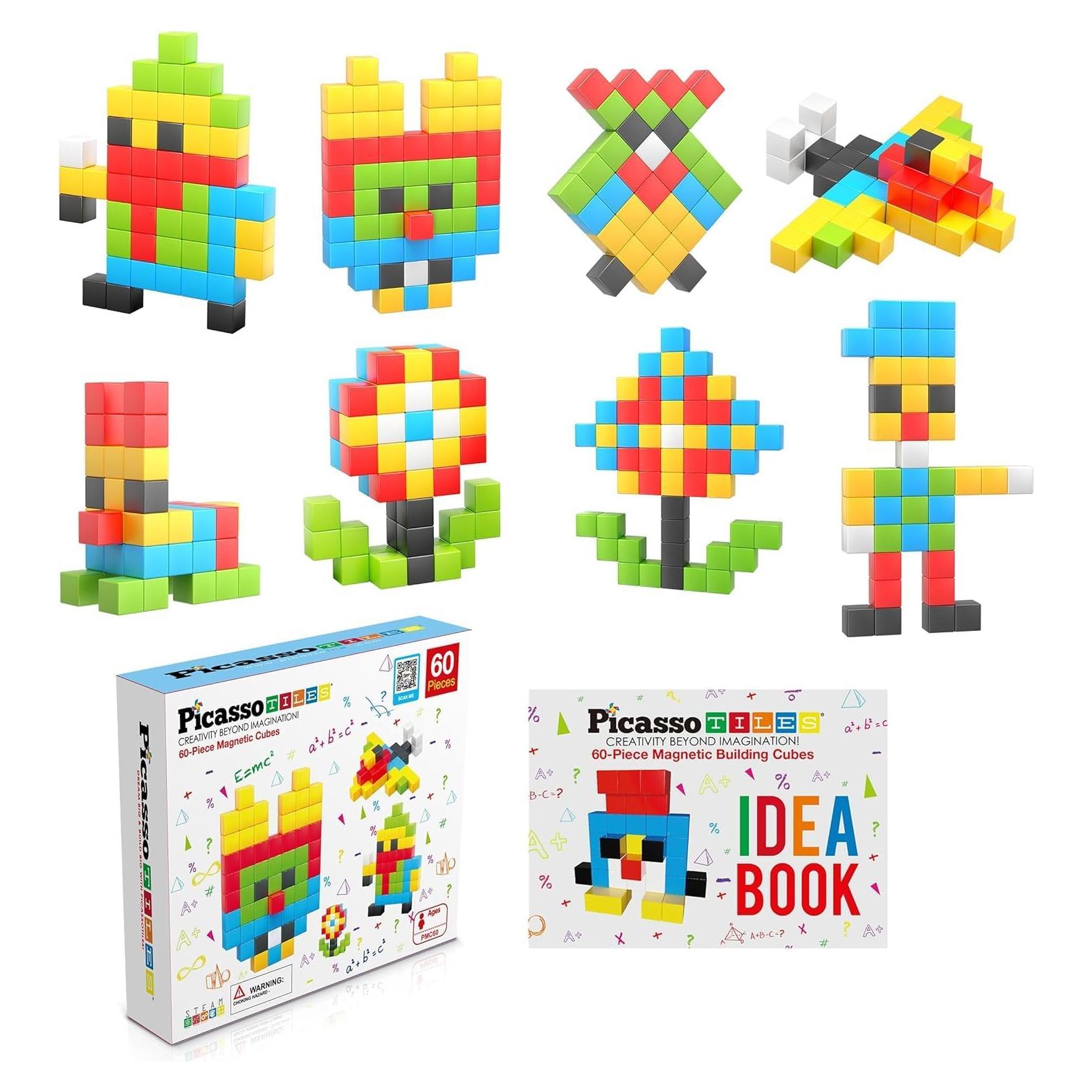 PicassoTiles Set de Cubos Magnéticos 60 Piezas 3D STEM