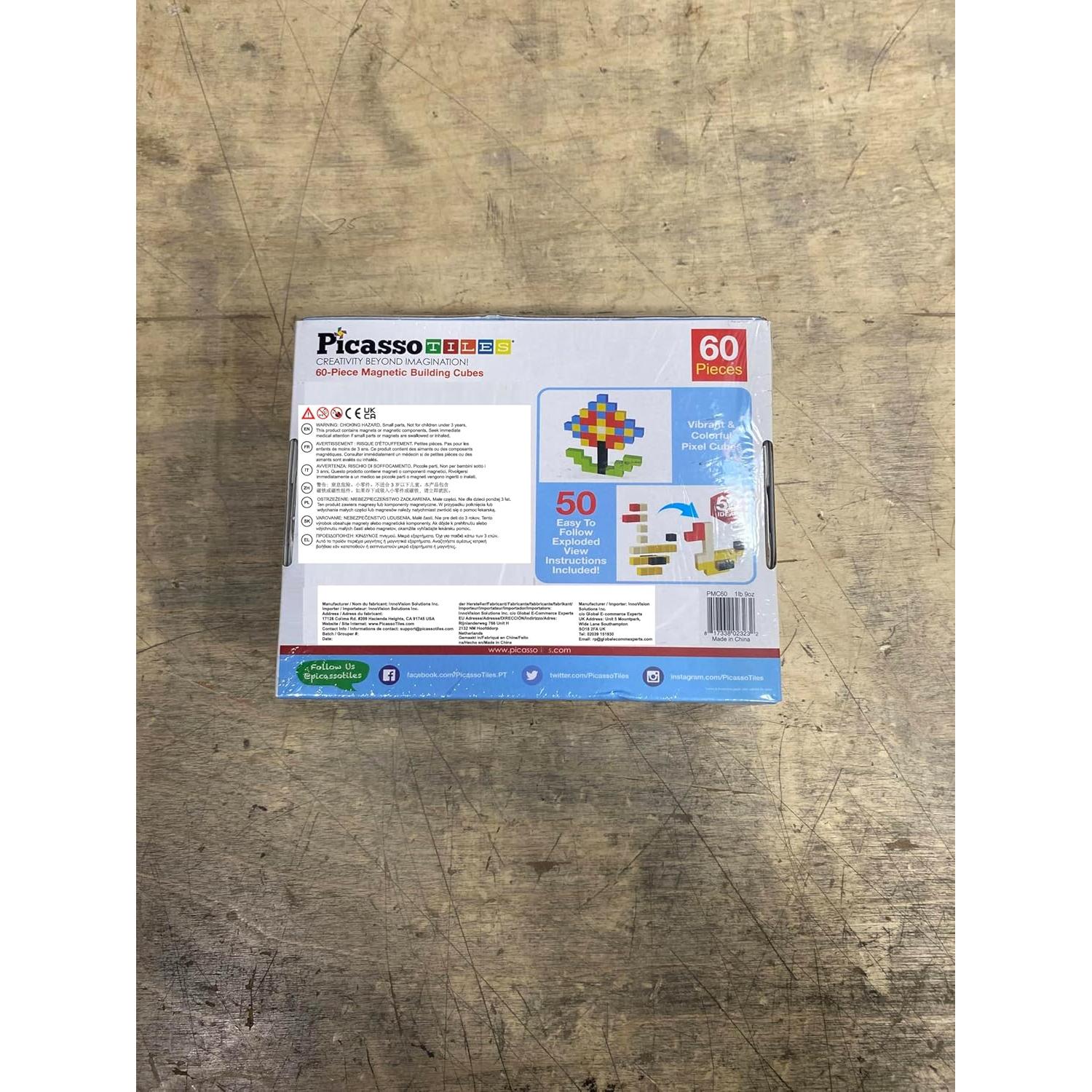 PicassoTiles Set de Cubos Magnéticos 60 Piezas 3D STEM