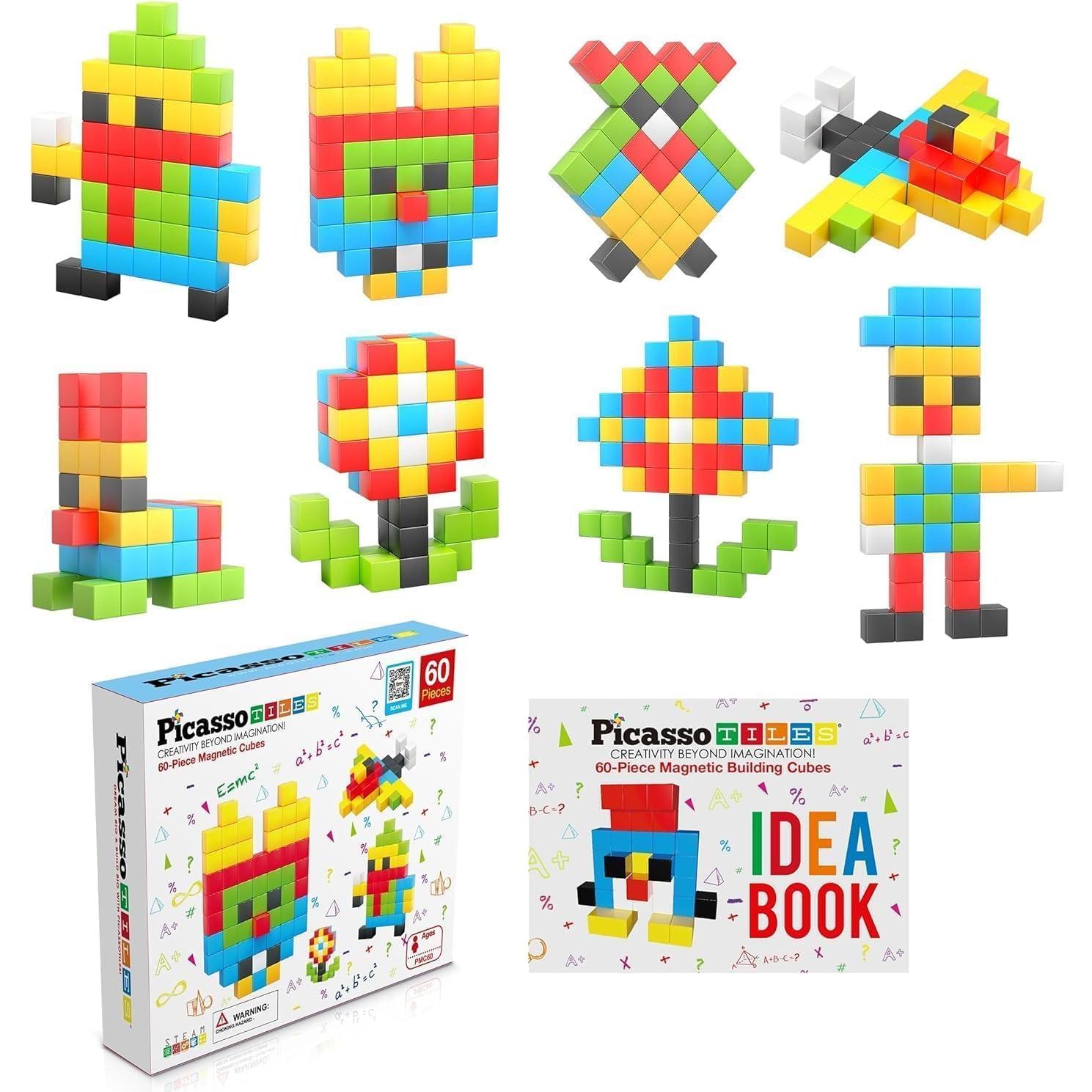 PicassoTiles Set de Cubos Magnéticos 60 Piezas 3D STEM