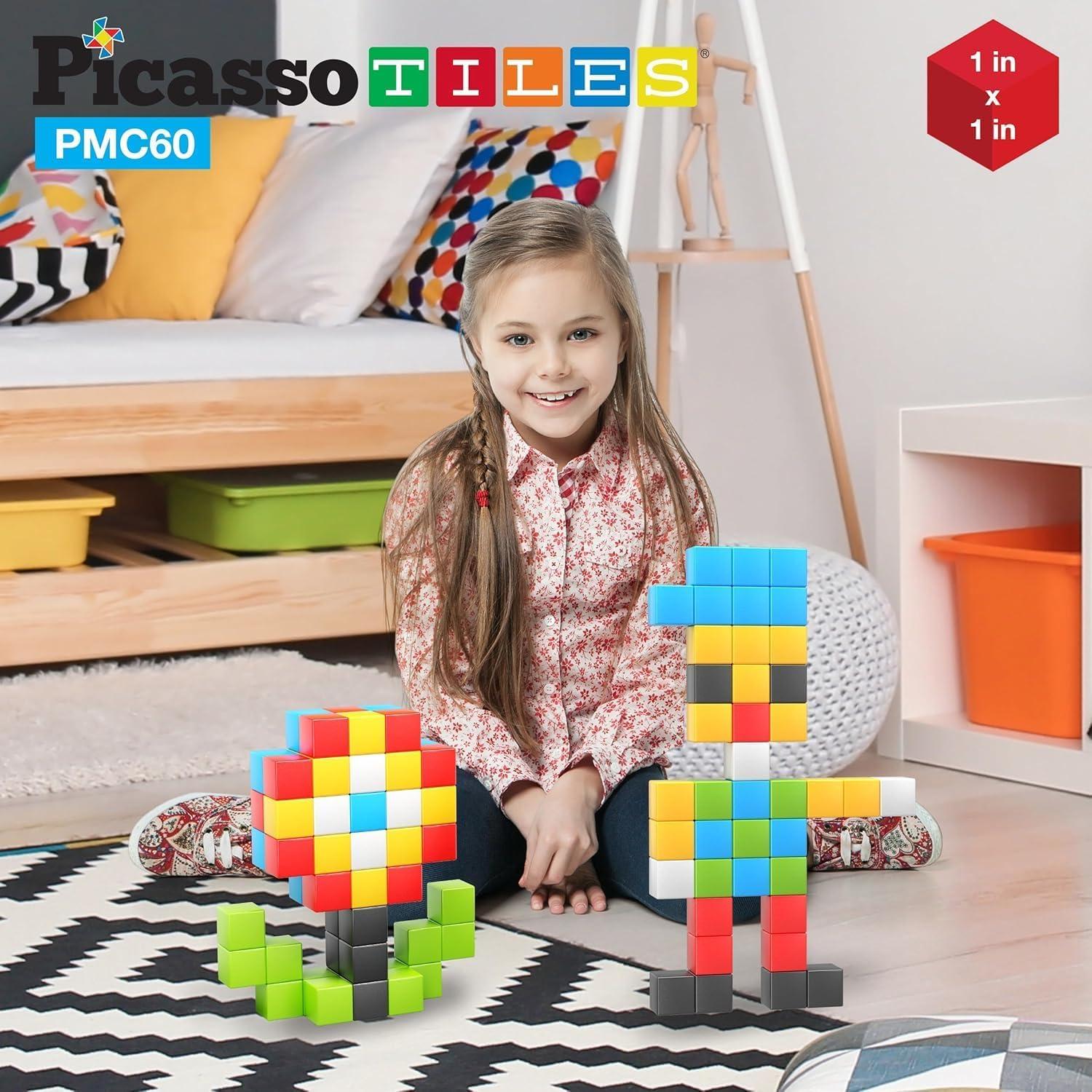 PicassoTiles Set de Cubos Magnéticos 60 Piezas 3D STEM