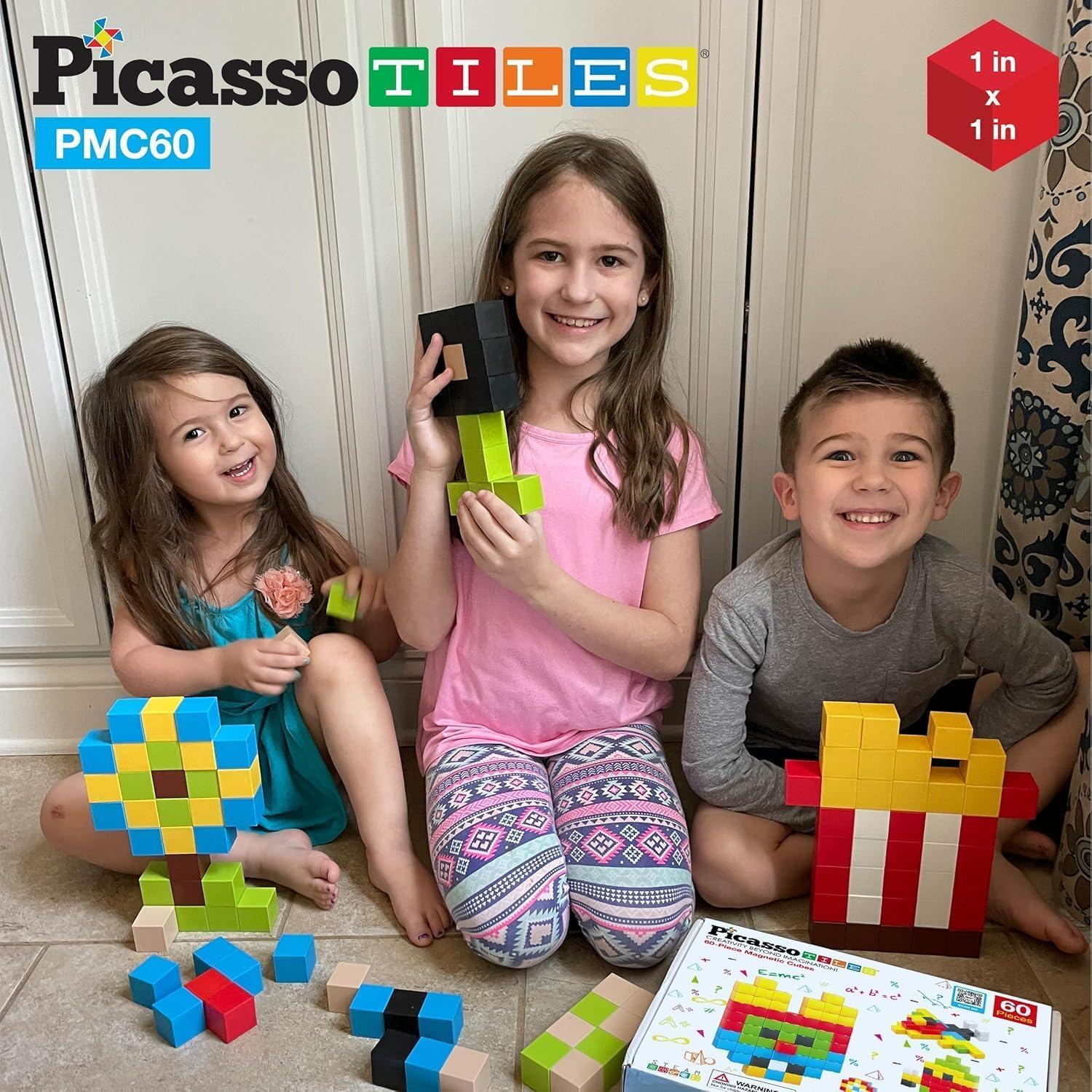 PicassoTiles Set de Cubos Magnéticos 60 Piezas 3D STEM
