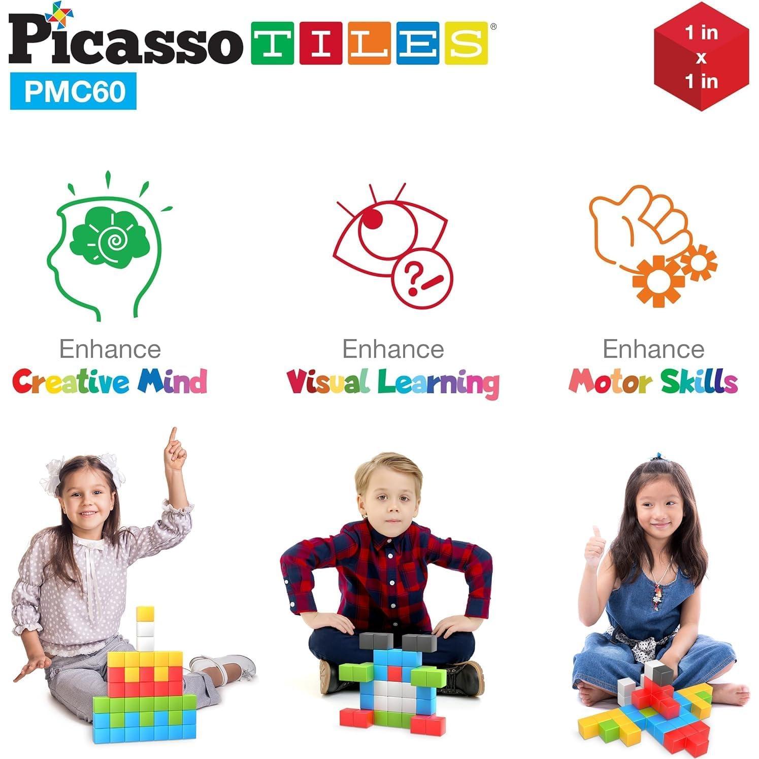 PicassoTiles Set de Cubos Magnéticos 60 Piezas 3D STEM