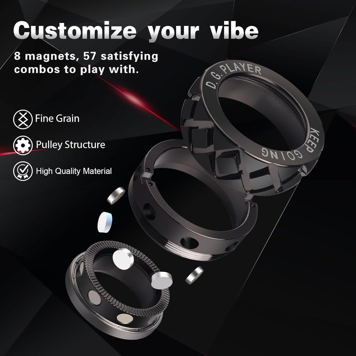 Anillo Giratorio Antiestrés D.G.PLAYER Negro Ajustable 3.5cm