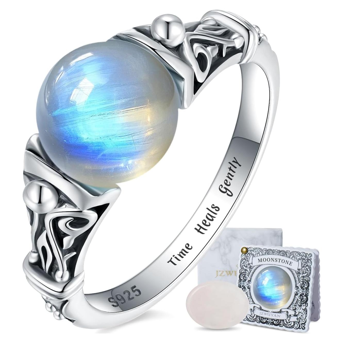 Anillo Fidget de Plata Esterlina 925 con Piedra de Luna - Alivio de Ansiedad