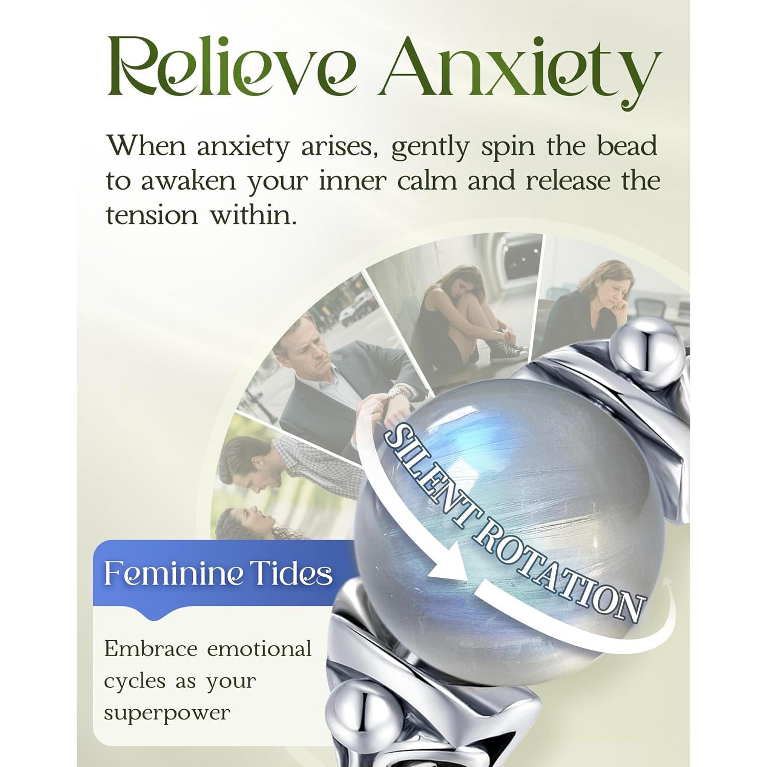 Anillo Fidget de Plata Esterlina 925 con Piedra de Luna - Alivio de Ansiedad