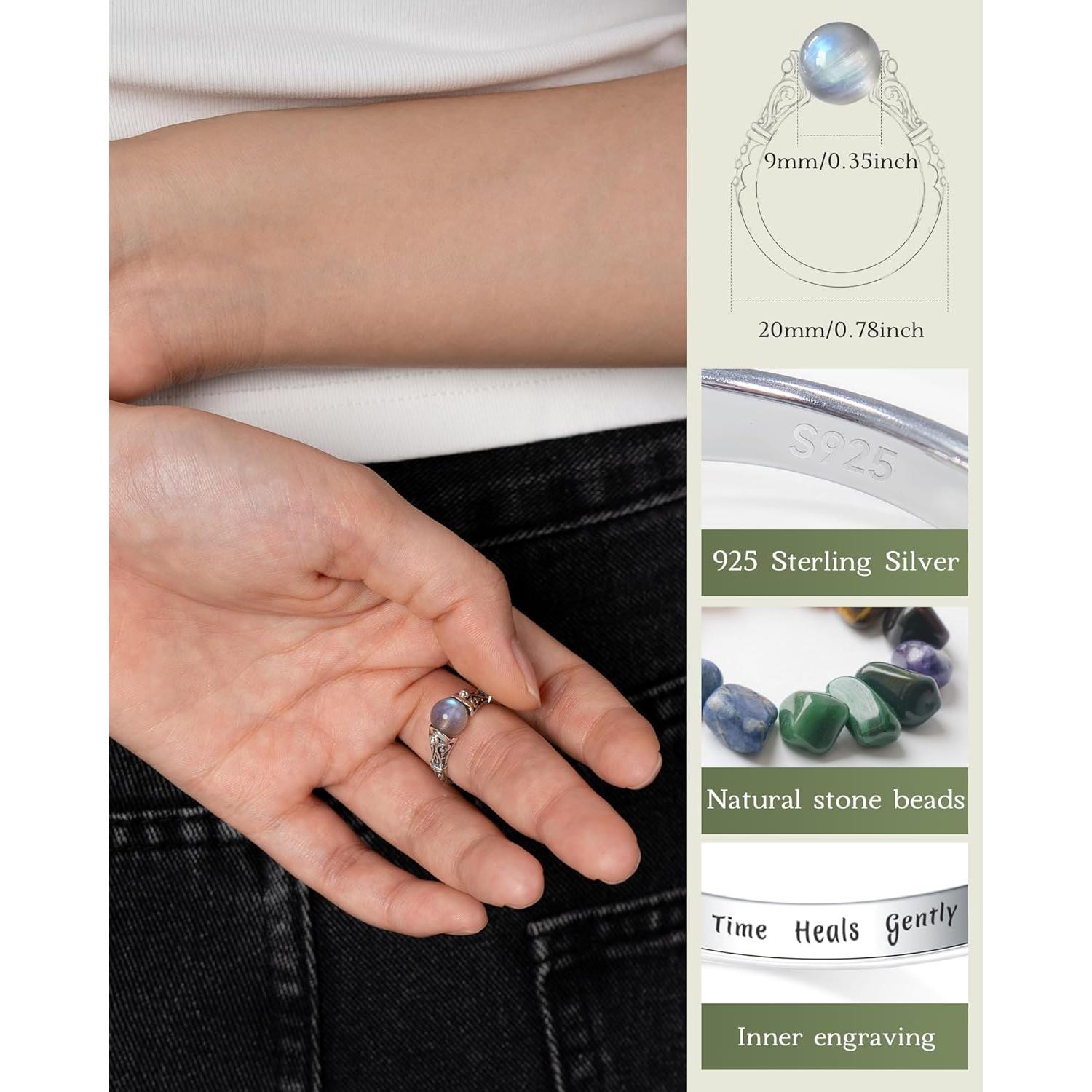 Anillo Fidget de Plata Esterlina 925 con Piedra de Luna - Alivio de Ansiedad