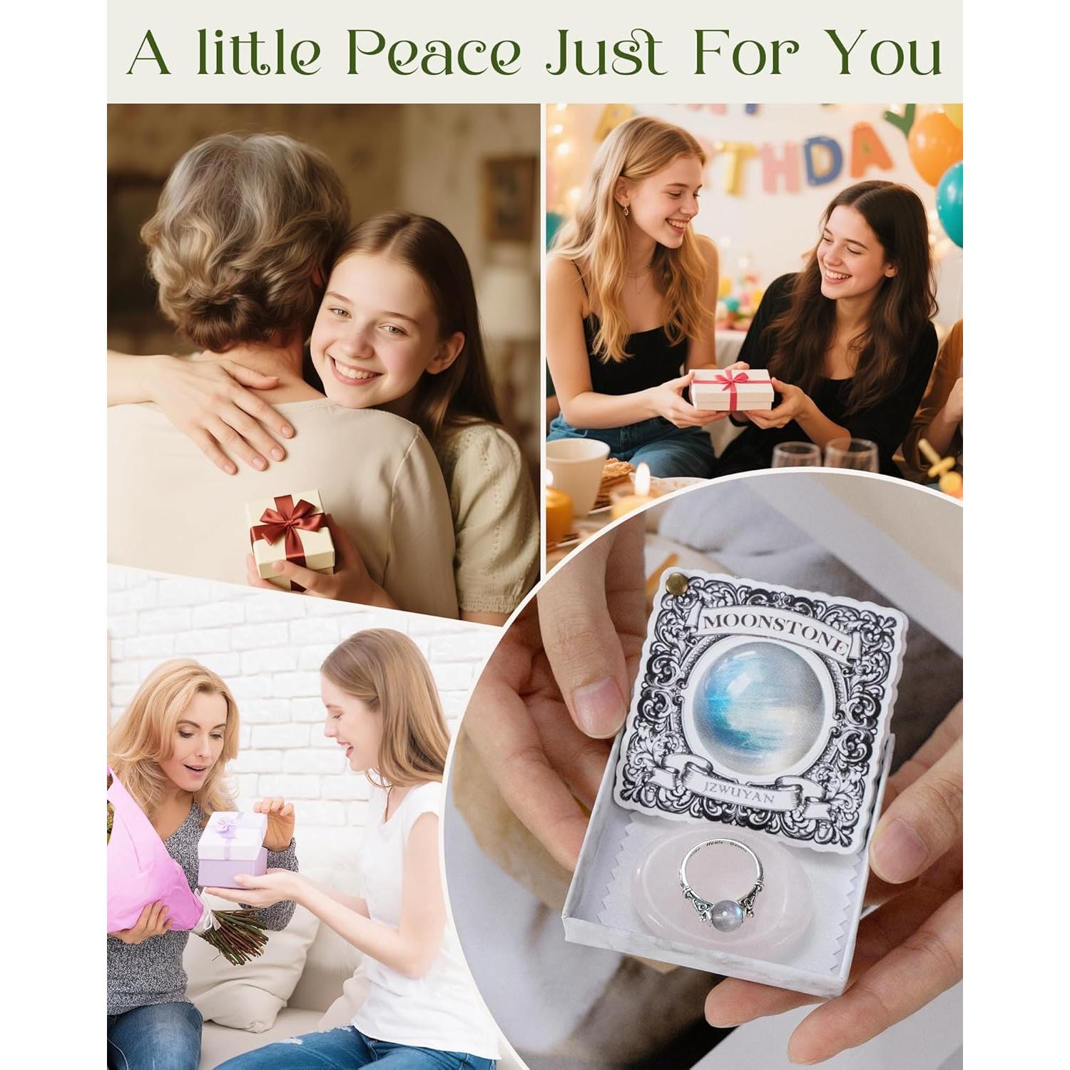 Anillo Fidget de Plata Esterlina 925 con Piedra de Luna - Alivio de Ansiedad