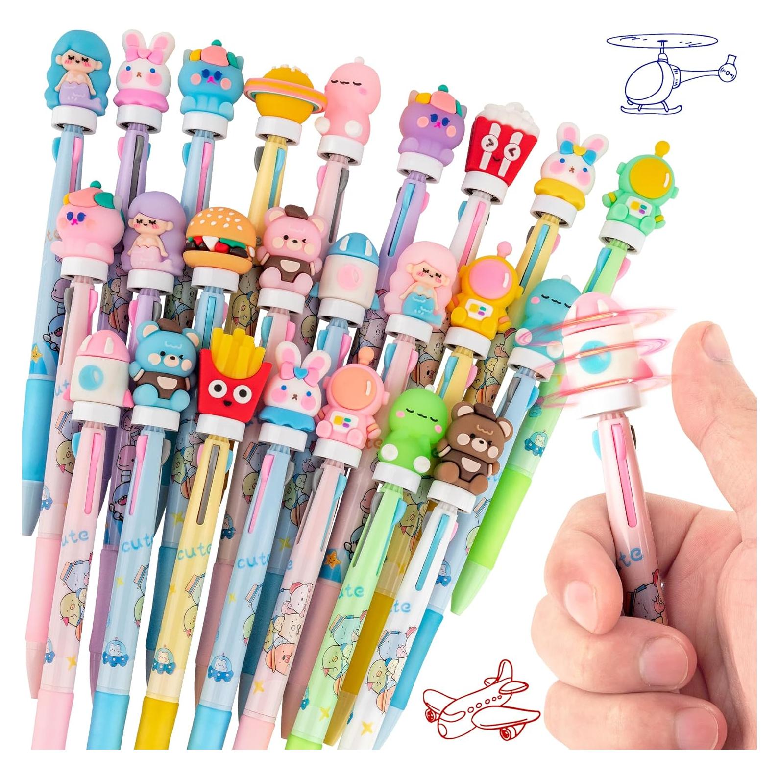 24 Fidget Spinner Multicolor Pen in One 3-in-1 | Fun Cute Pens for Kids & Adults | Stress Relief Rotating Pen 0.5mm | Perfect for School, Office, Home, Birthday Gifts