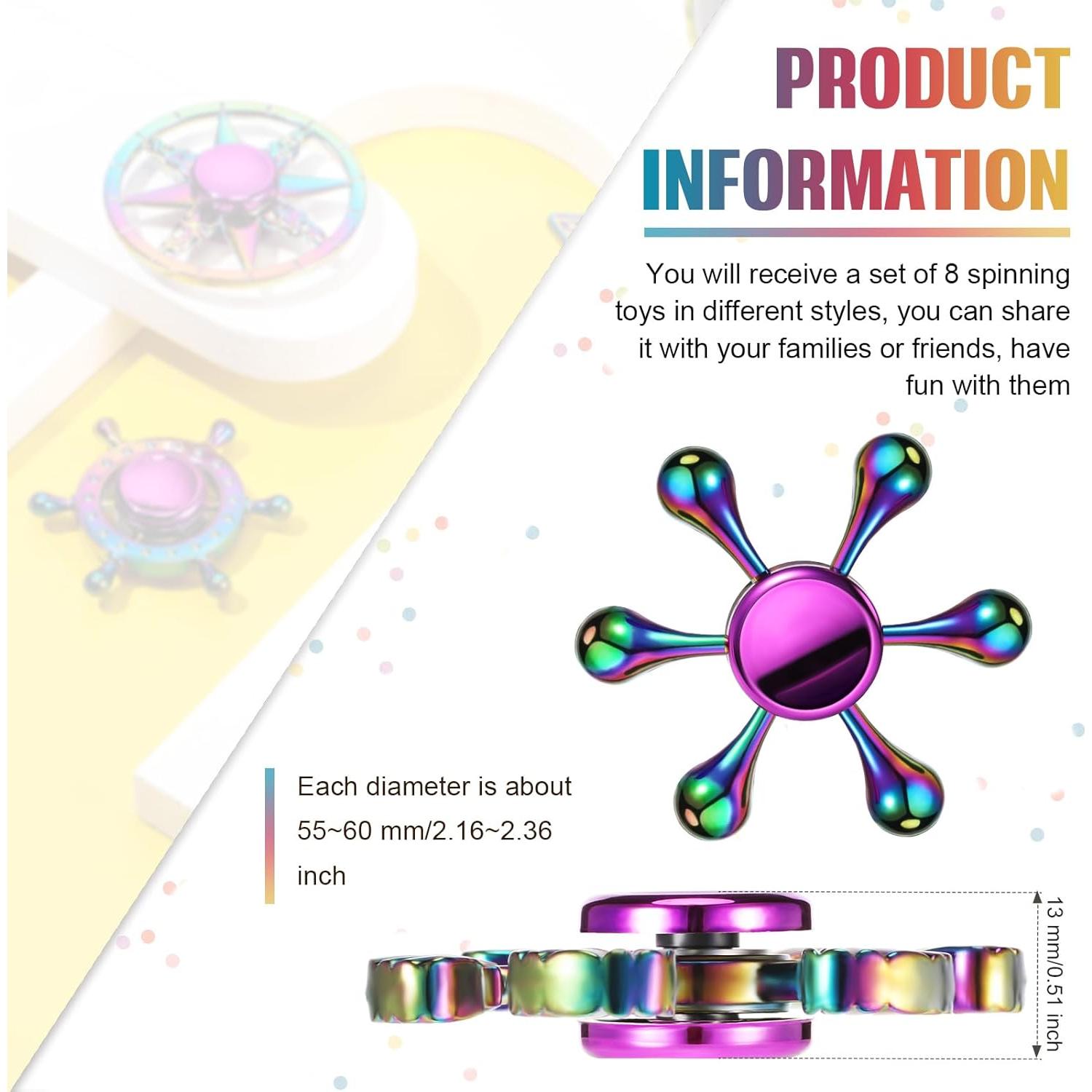 Juego de 8 Spinners Metálicos Arcoíris Lewtemi para Estrés