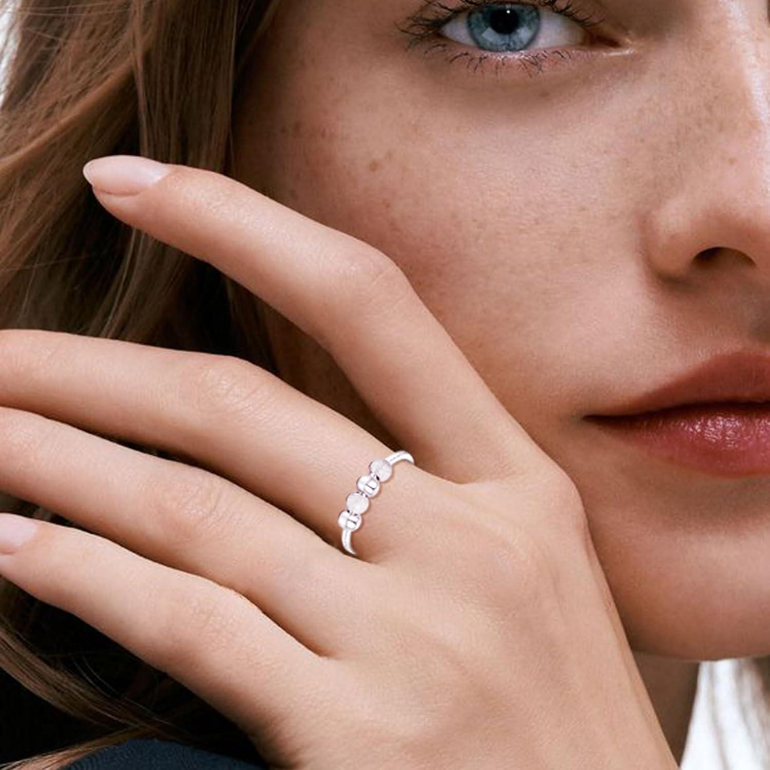 Anillo de Ansiedad Senteria Plata Esterlina Ajustable con Perlas